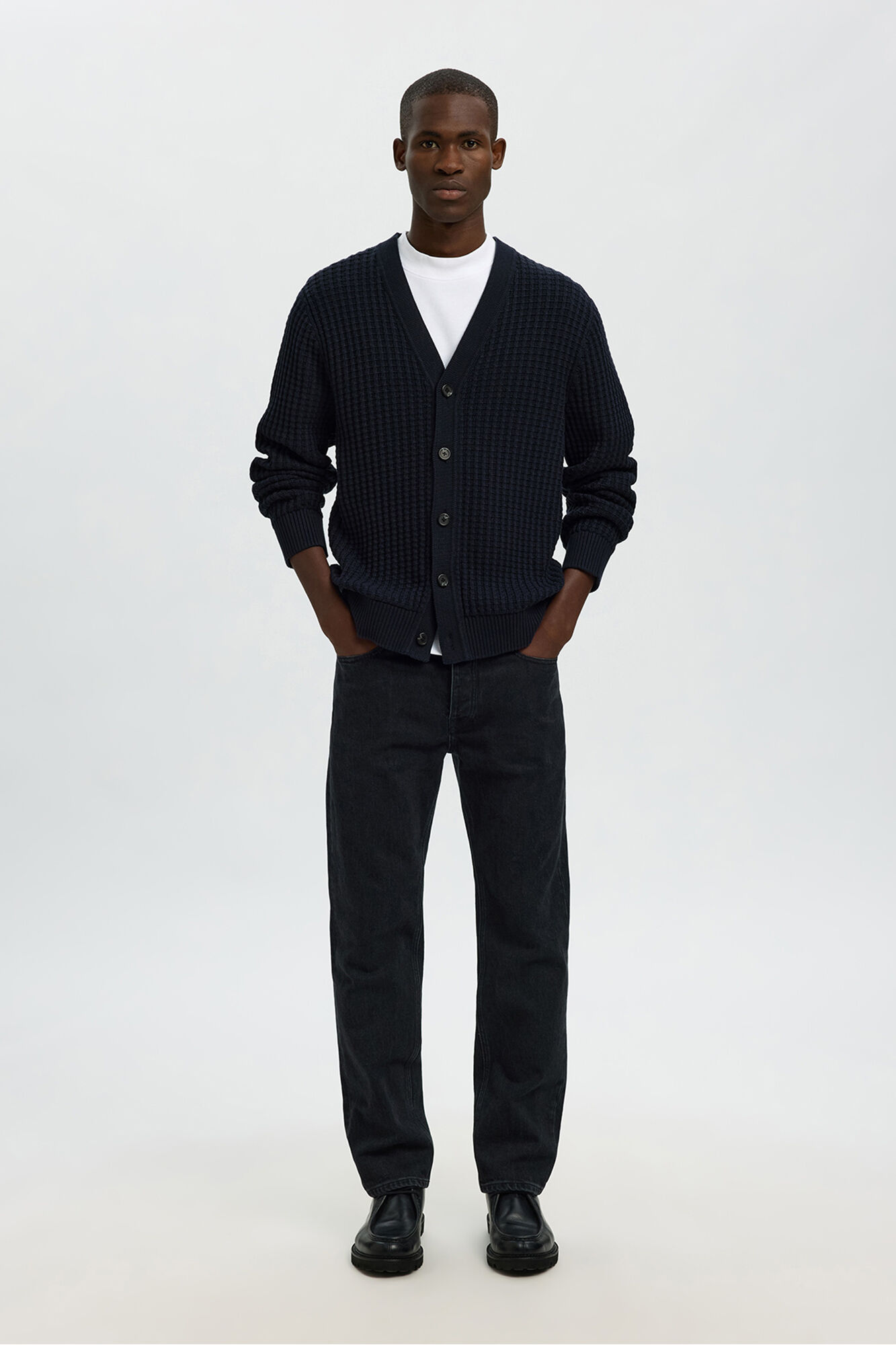 Selected Casaco de malha 100% algod&atilde;o org&acirc;nico com gola em bico 