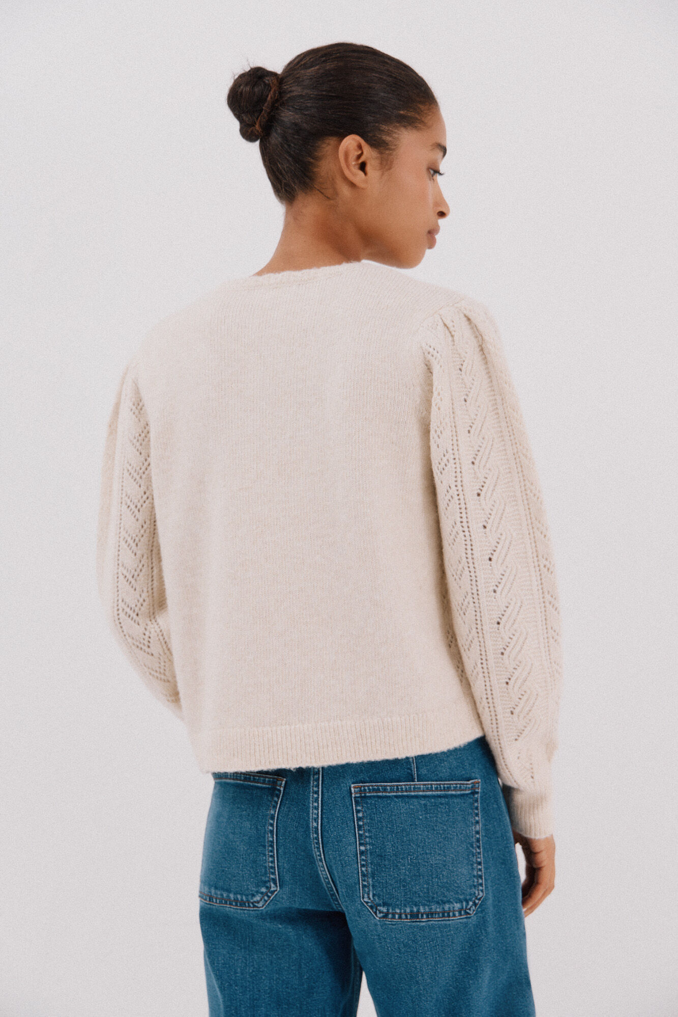 Cortefiel Openwork baker's sweater Ivory