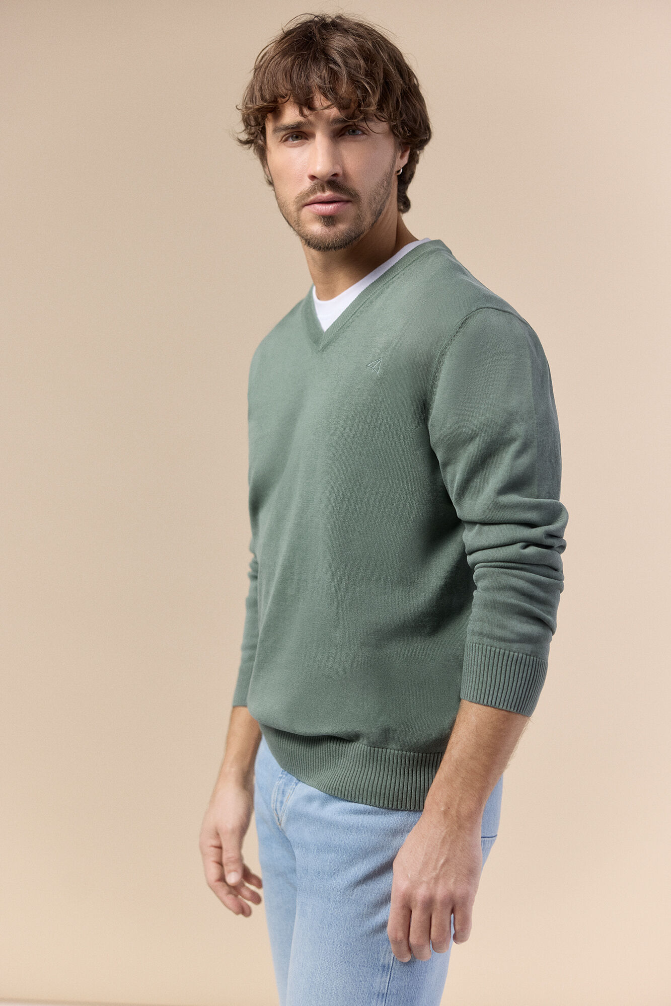 OOTO Jersey cuello pico algod&oacute;n lavado Kaki