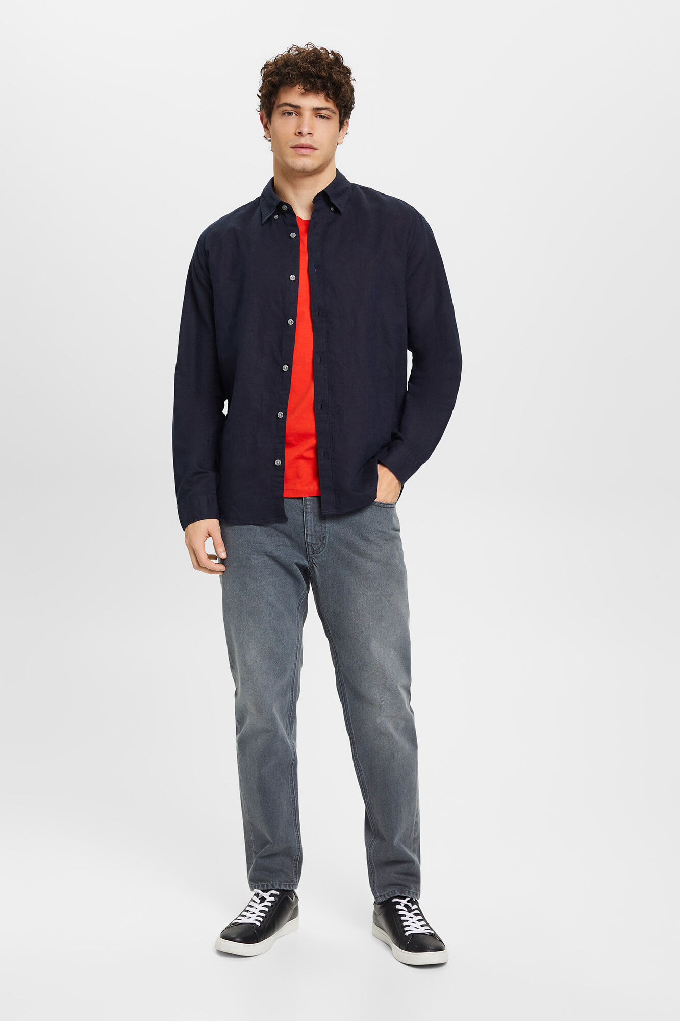 Esprit Camisa b&aacute;sica regular fit con lino Navy