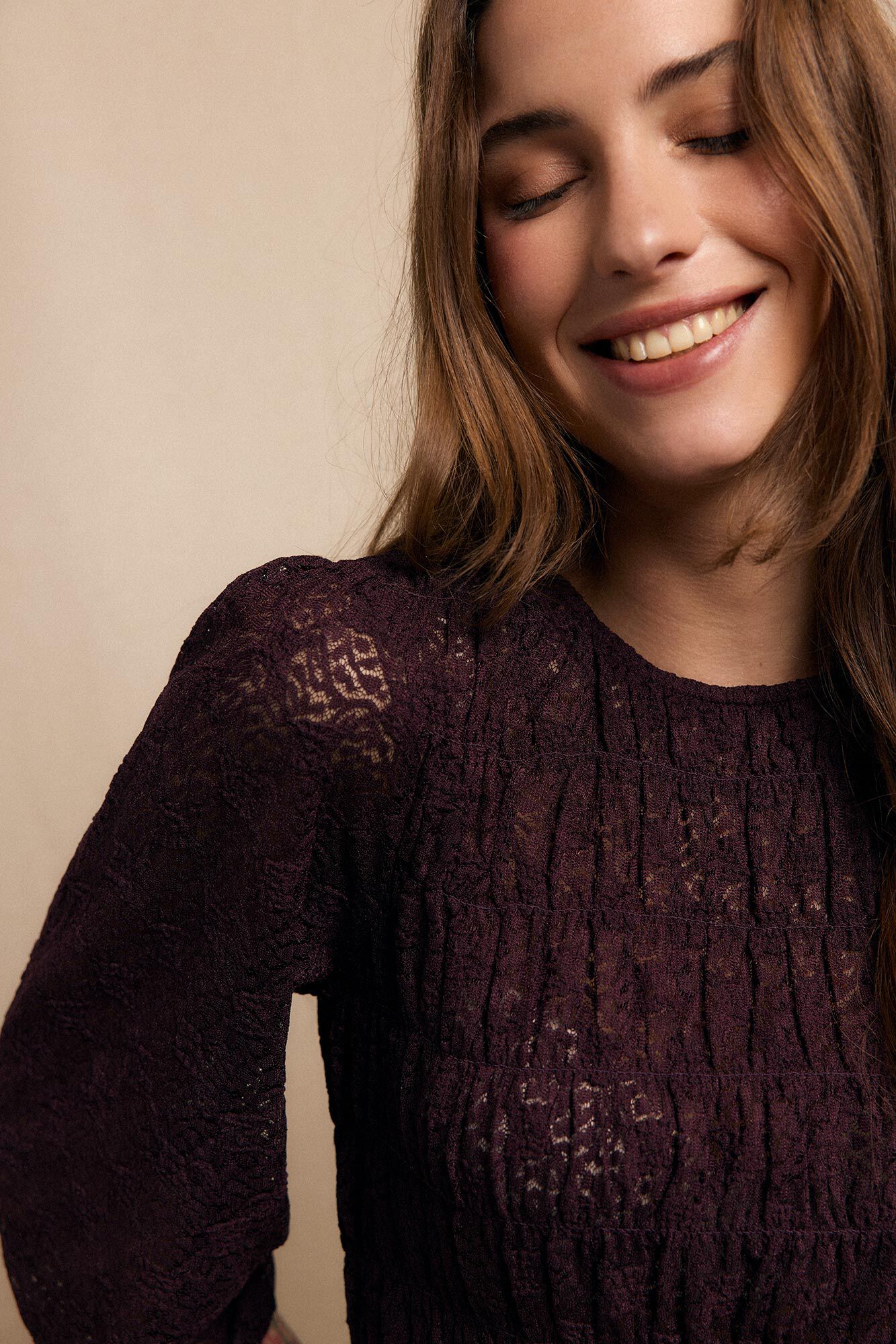 Slowlove Ruched print top Maroon