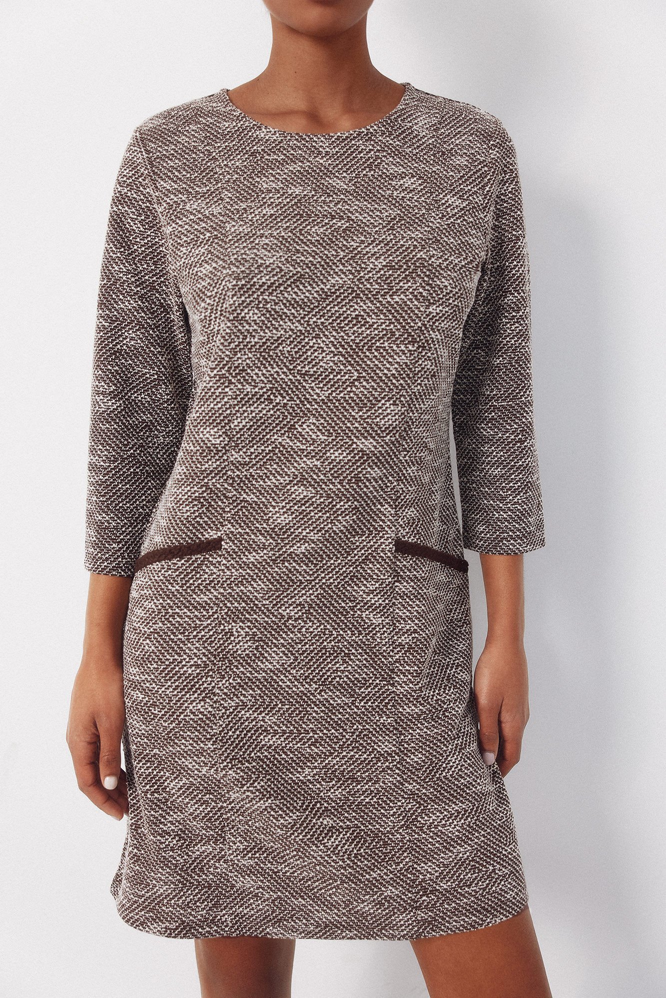 Cortefiel Short tweed dress Dark brown
