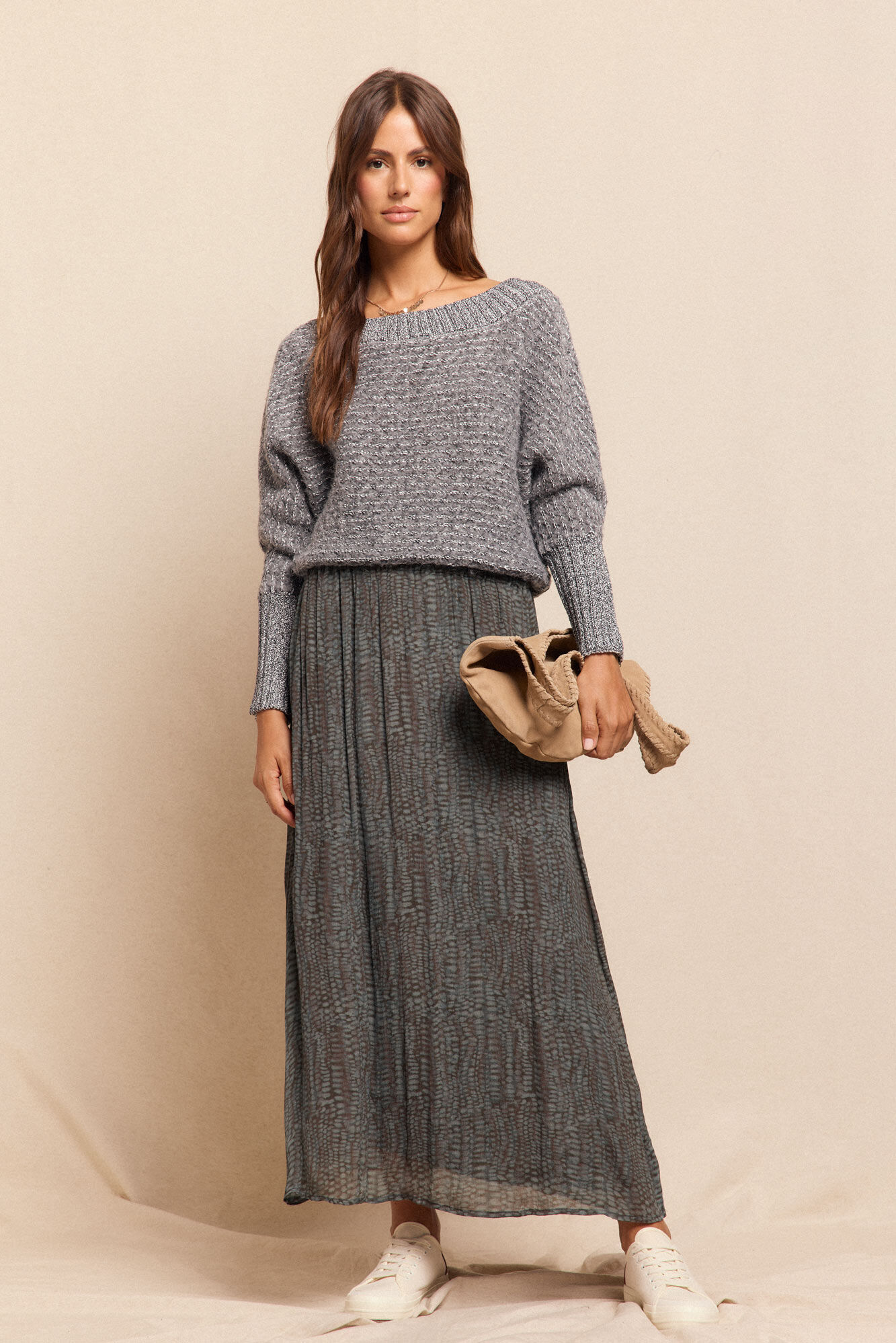 Slowlove Saia midi em cetim estampado