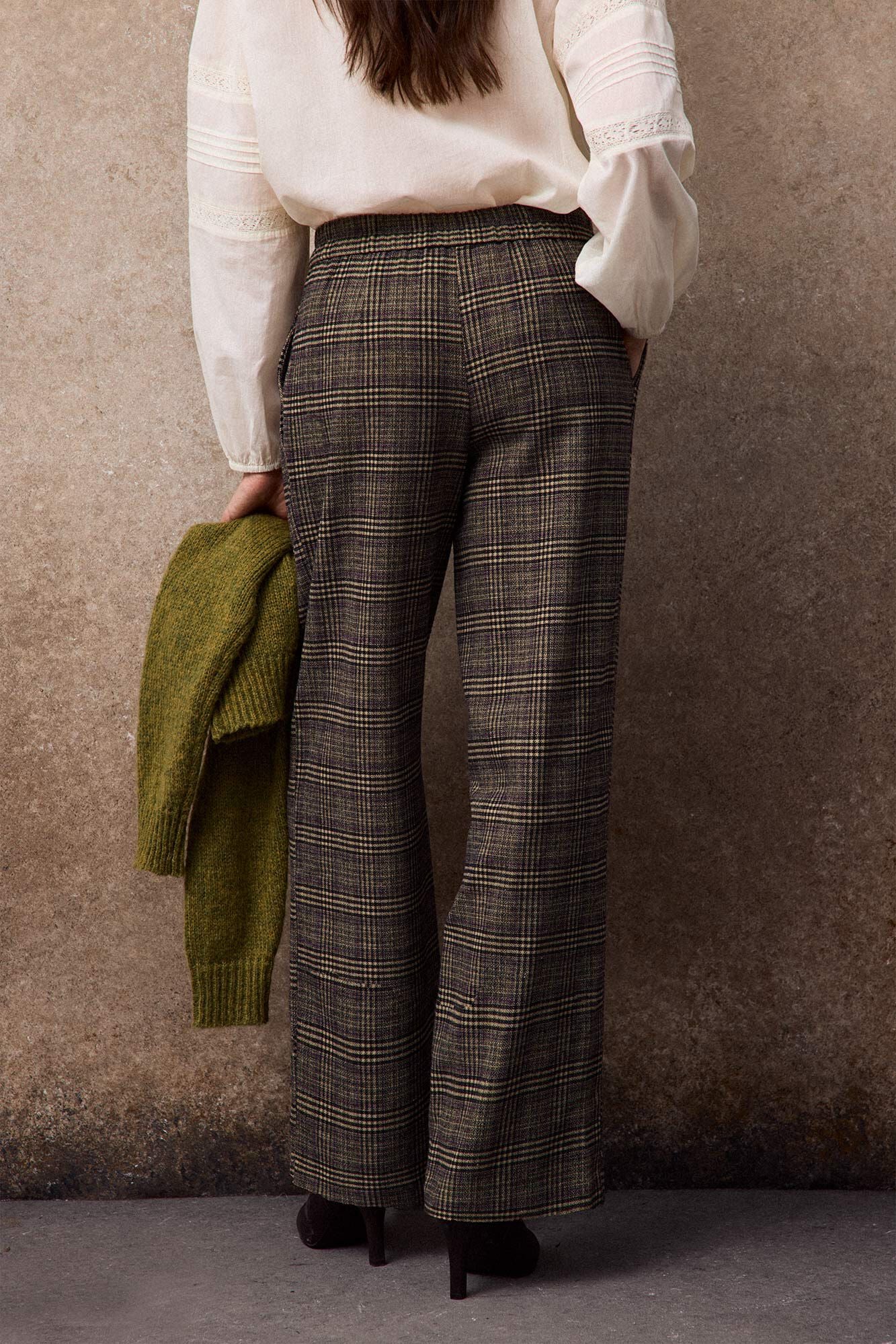 Slowlove Pantal&oacute;n de cuadros Estampado gris