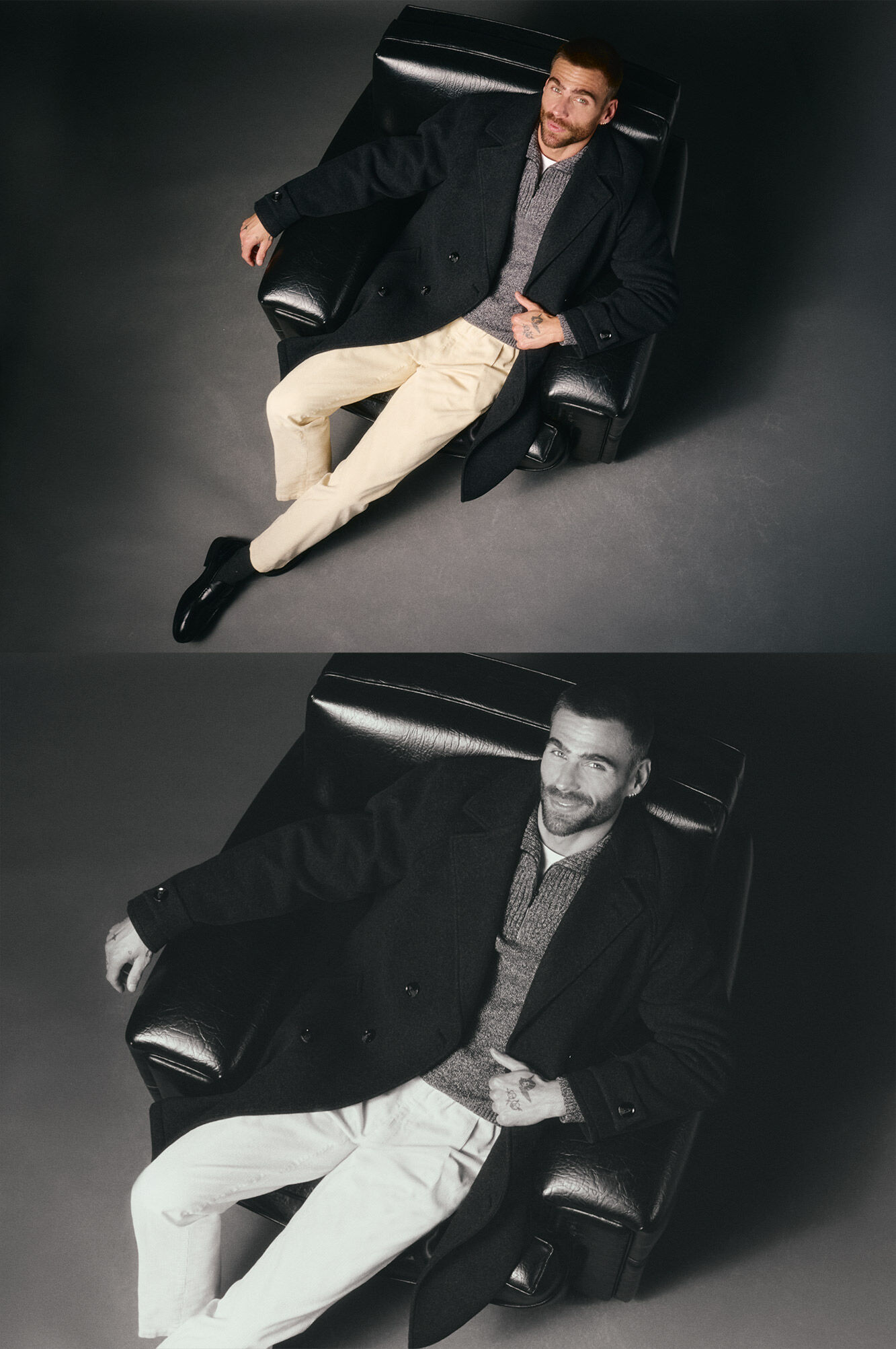 OOTO Sobretudo cruzado de l&atilde; Cinzento