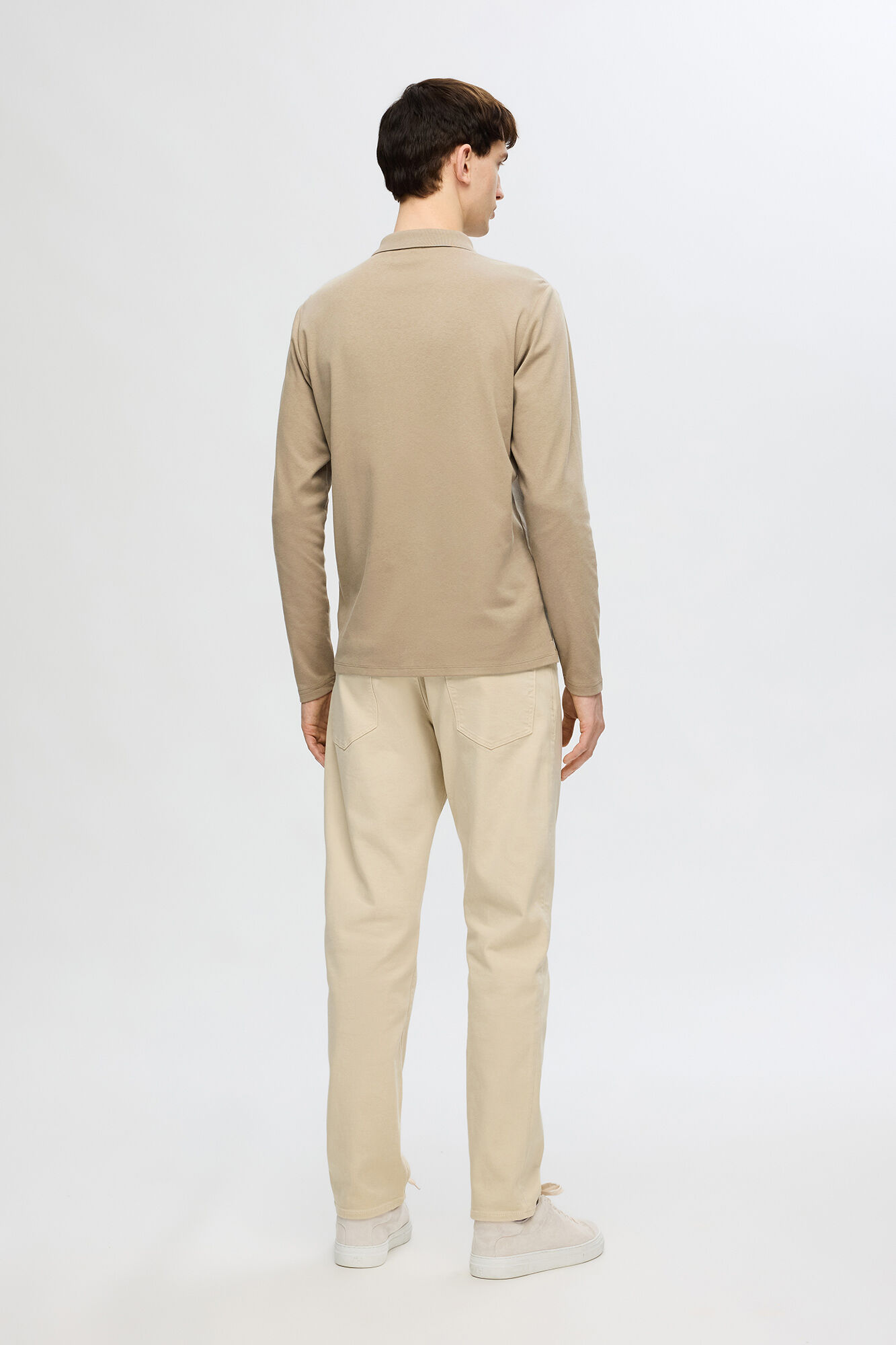 Selected Polo de manga comprida de algod&atilde;o reciclado.  Cinzento