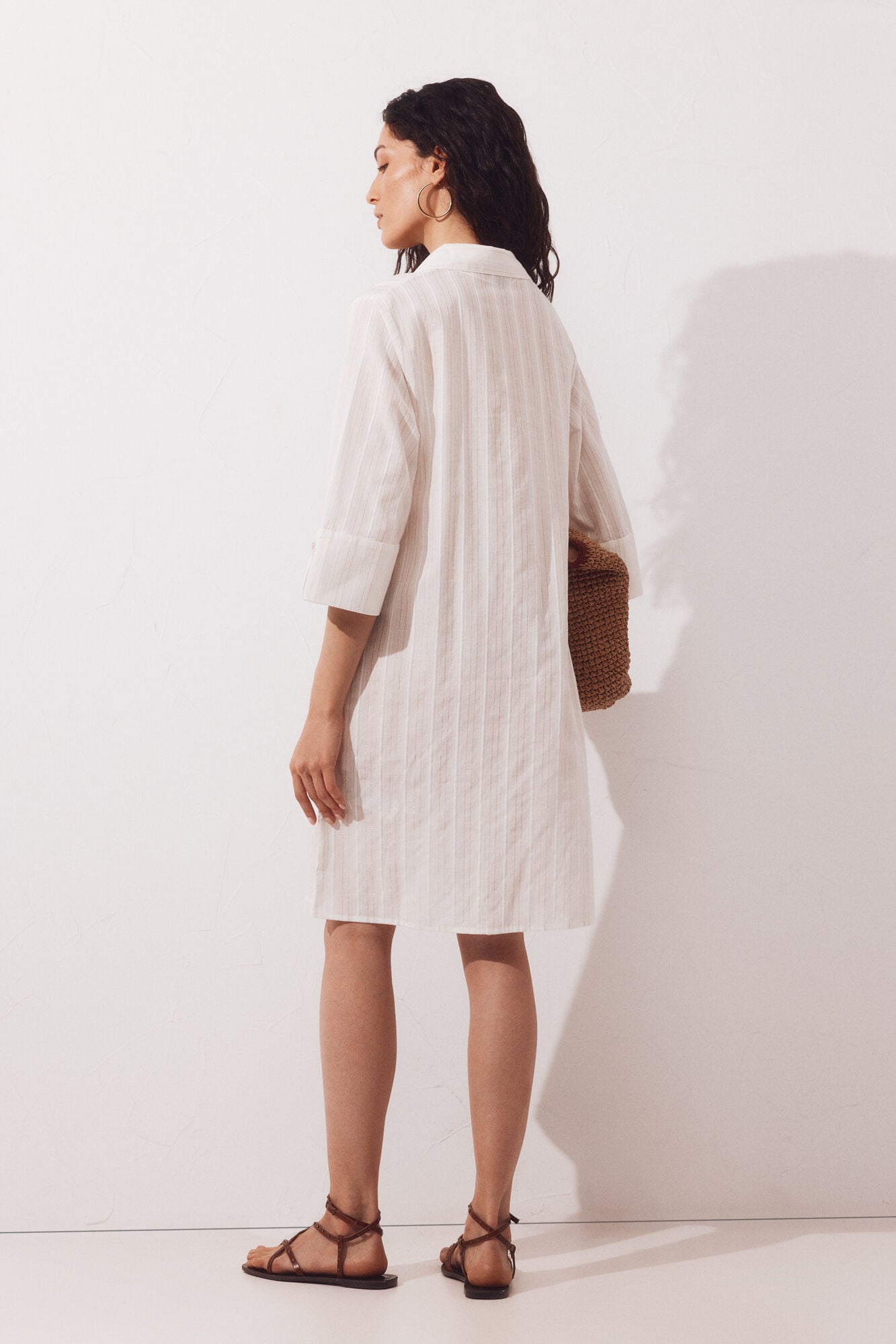 Cortefiel Lurex shirt kaftan Ivory