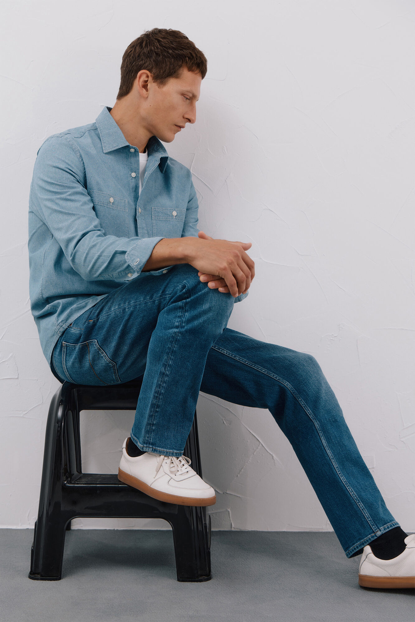 Cortefiel Denim shirt with two pockets Blue