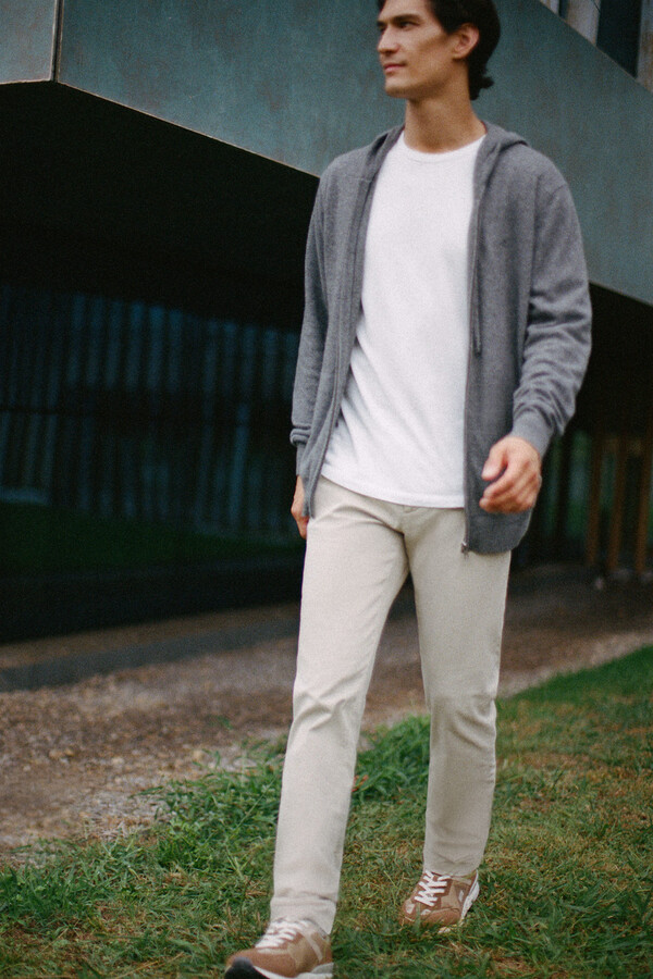 Cortefiel Slim-fit chinos with elasticated waistband Beige
