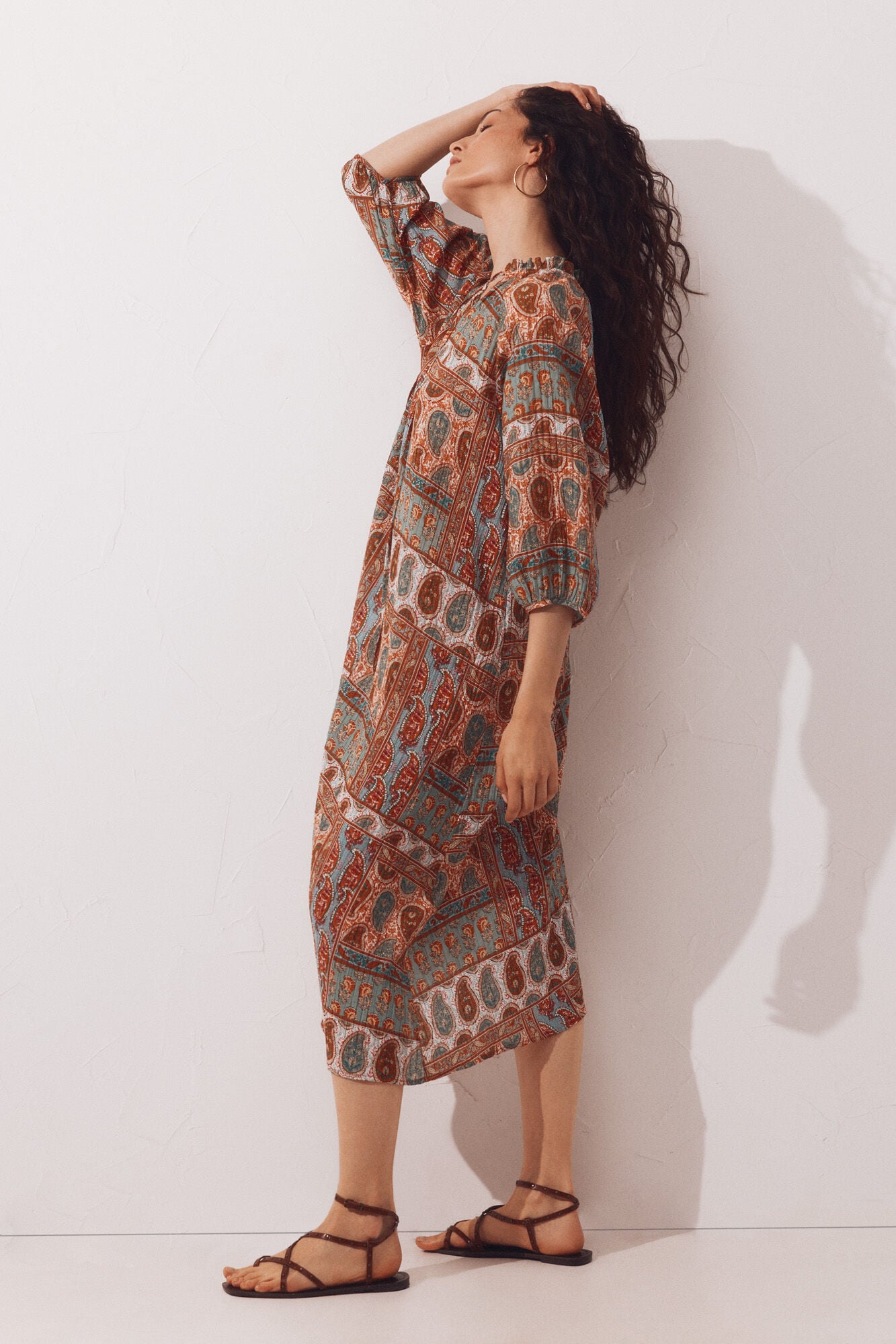 Cortefiel Wide printed kaftan Printed orange