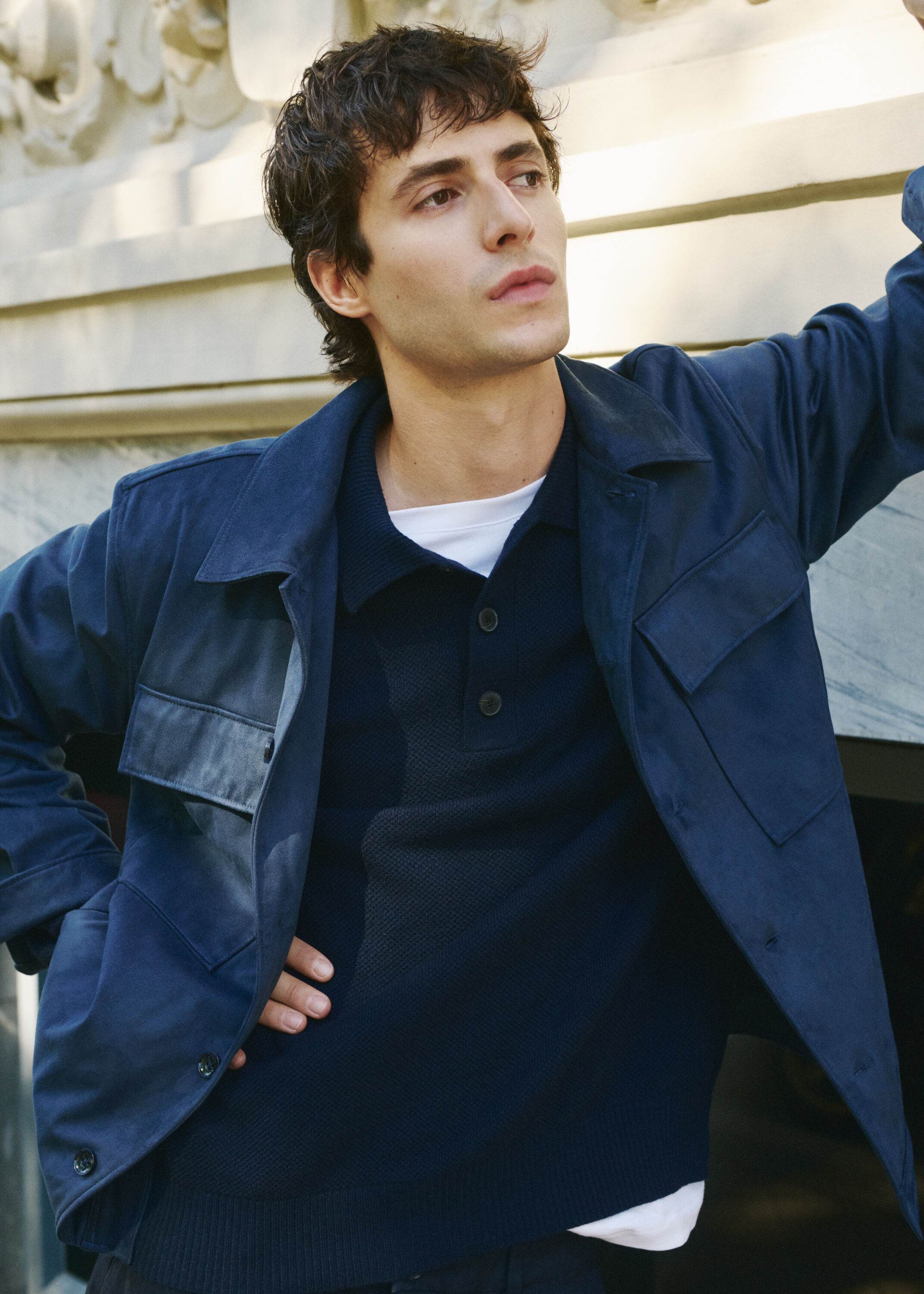 Cortefiel Faux leather overshirt Blue