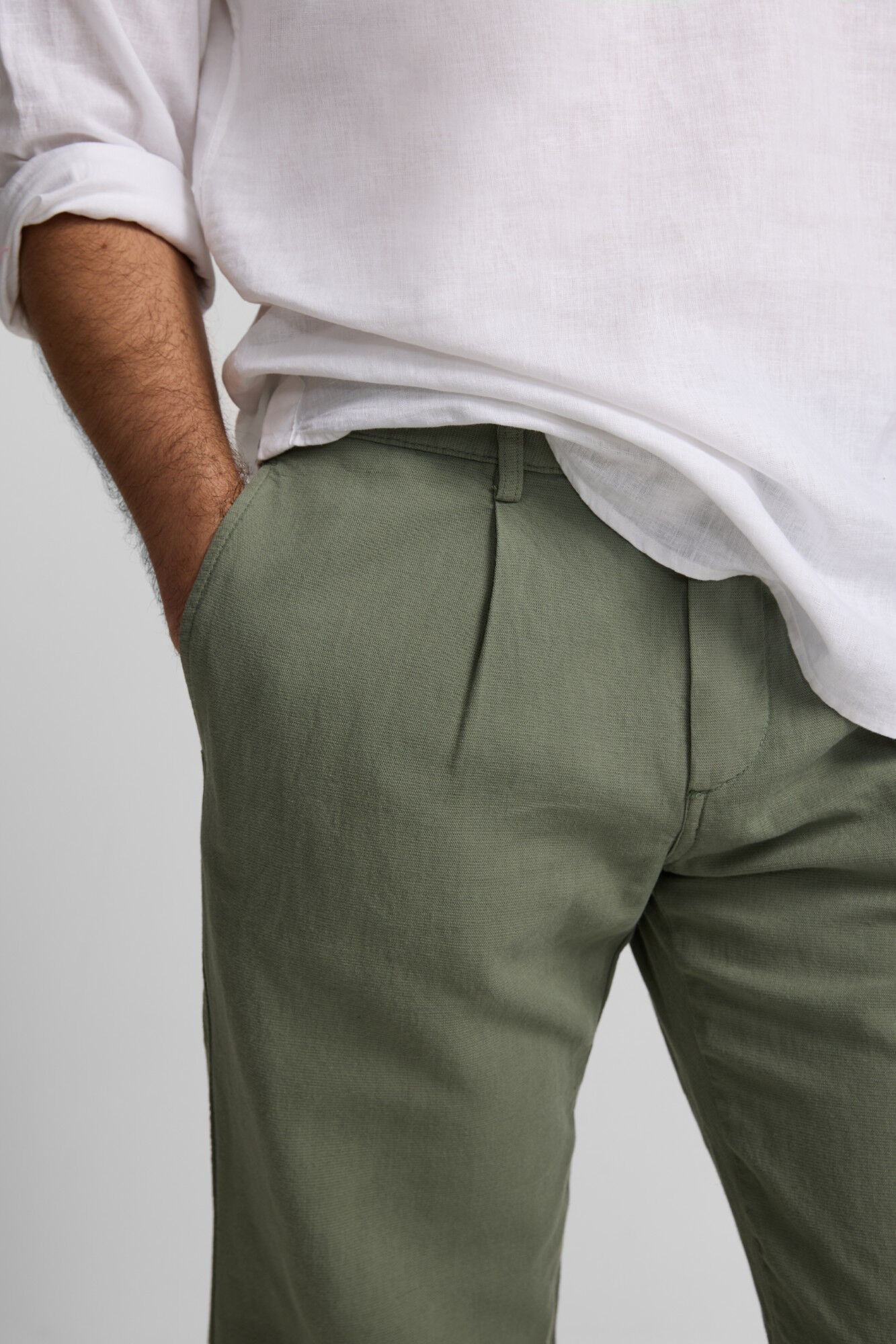 Silbon Chinos linen pleated sport trousers Green