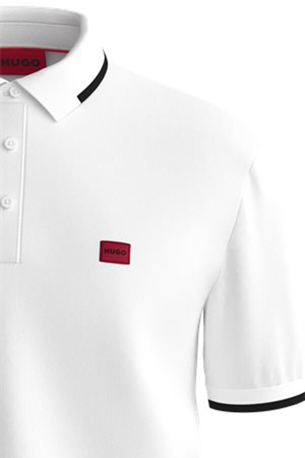 Cortefiel Slim fit cotton piqué polo shirt with red logo label White