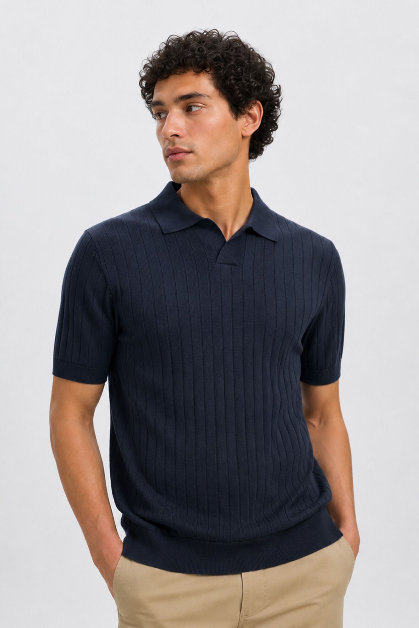 Selected Polo de punto canal&eacute; Azul marino