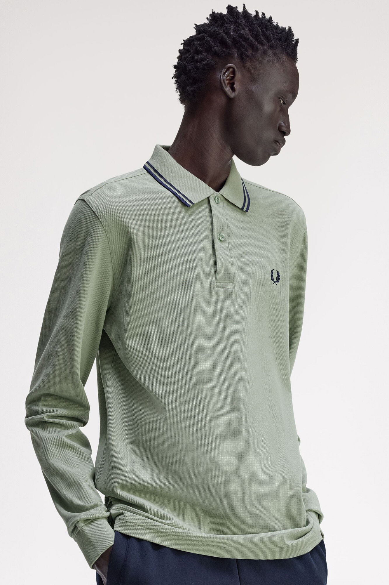 Fred Perry Polo piqu&eacute; de manga comprida masculina Verde