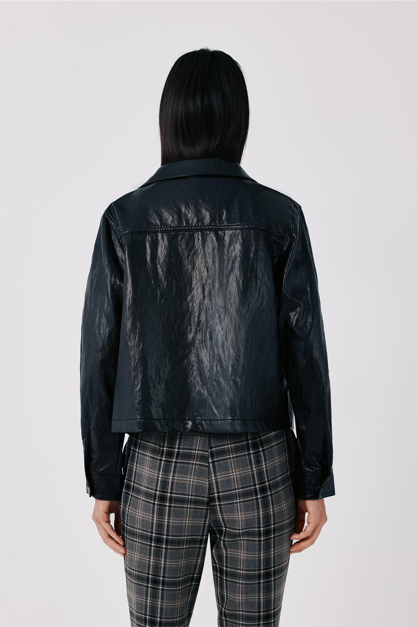 Cortefiel Faux leather lightweight jacket Black