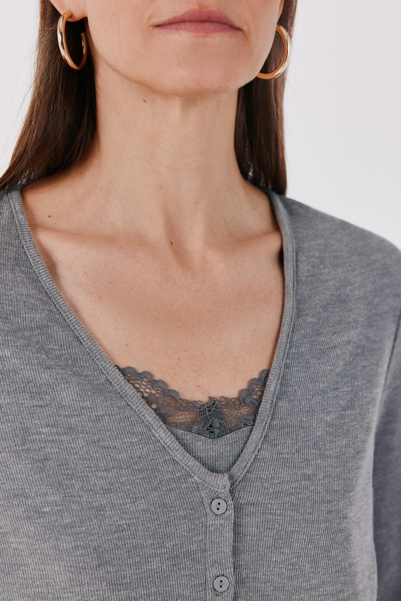 Cortefiel Lace detail double cardigan Grey
