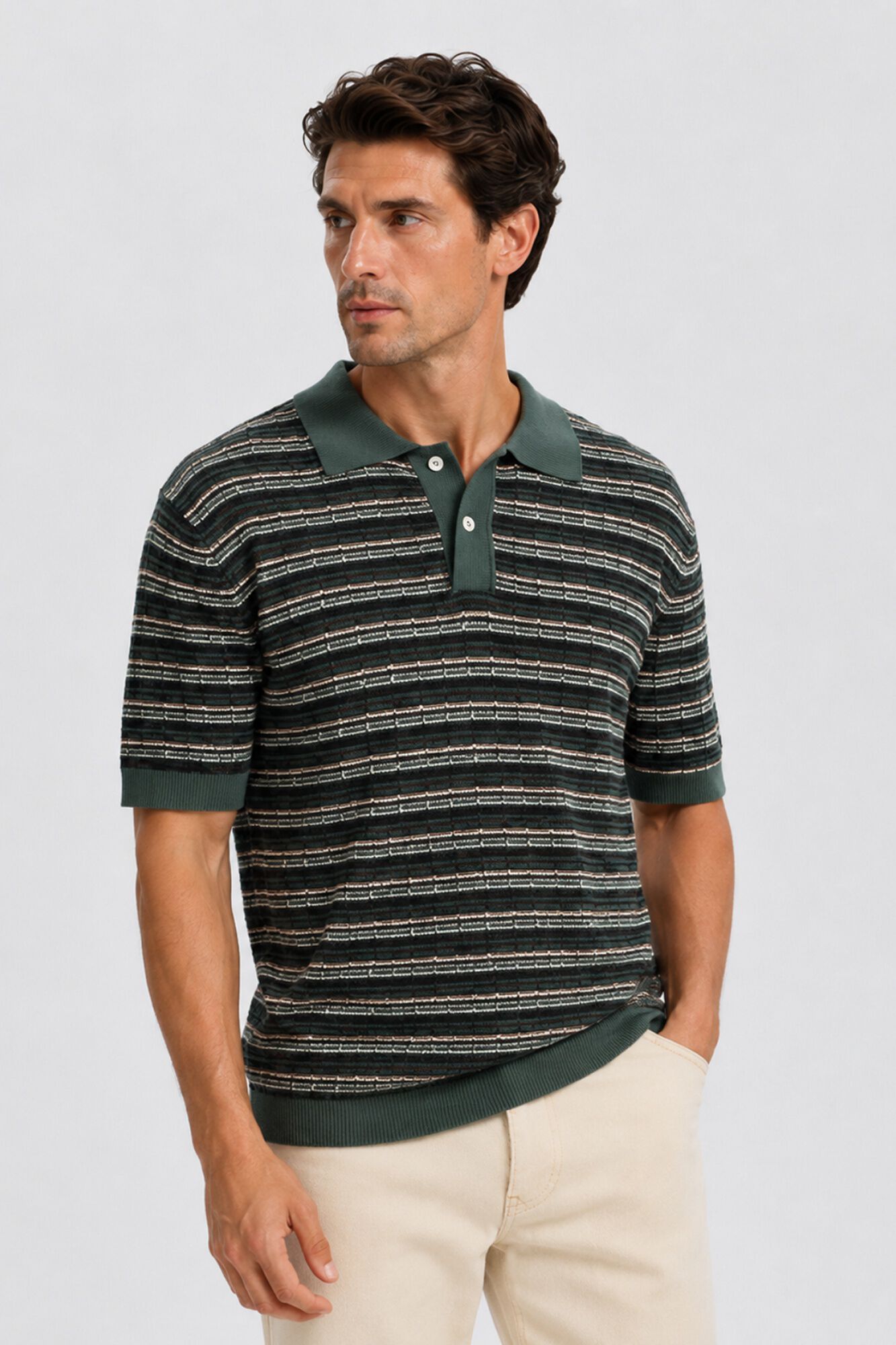 Selected Polo de malha &agrave;s riscas Verde