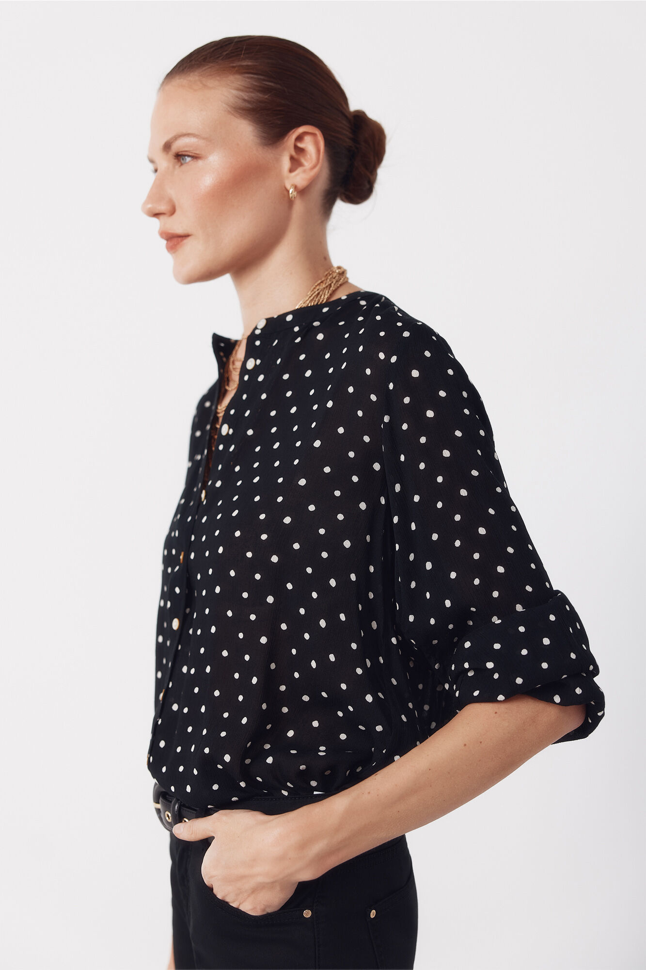 Cortefiel Blusa cuello redondo Estampado gris