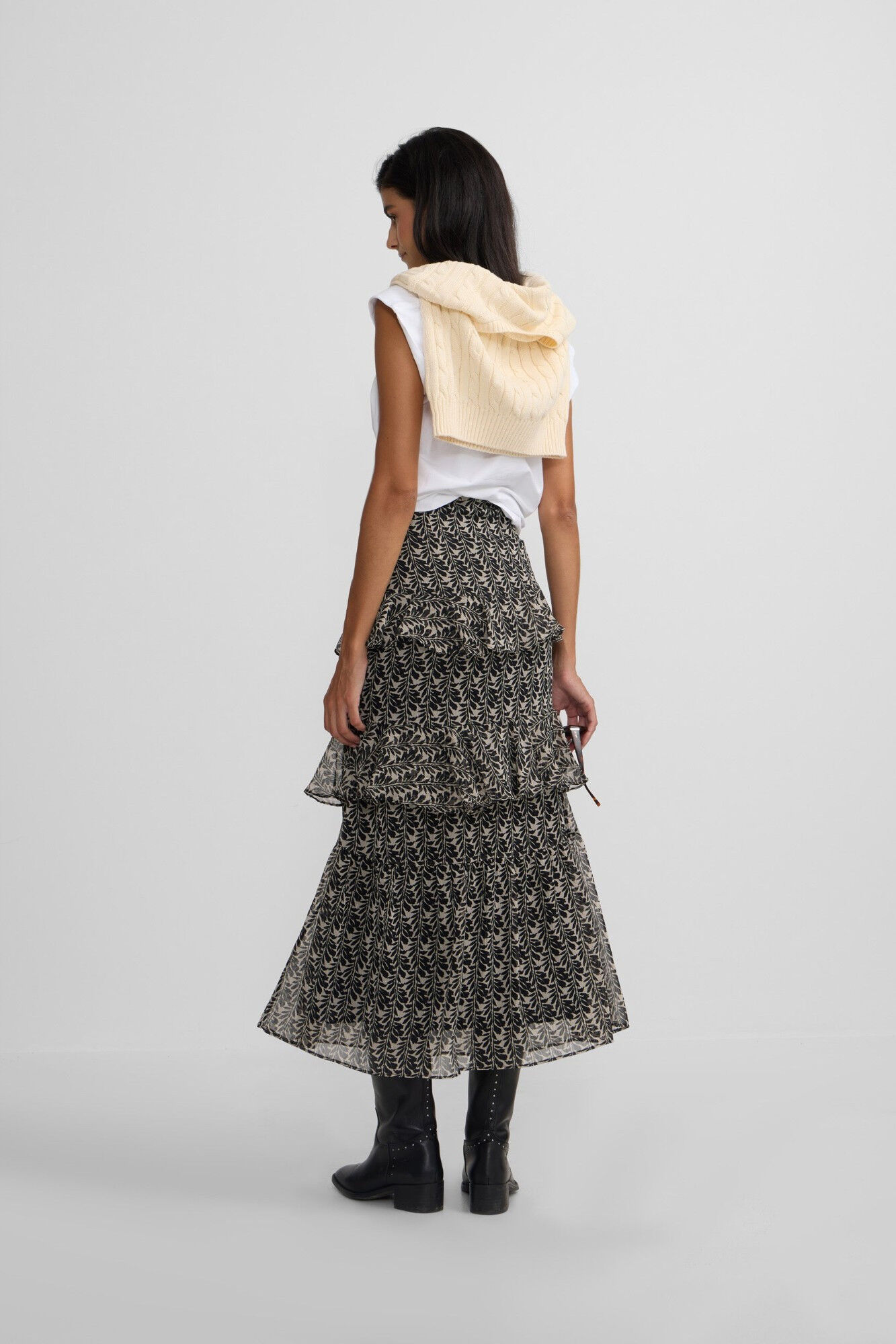 Silbon Saia longa estampado com babados Multicolorido