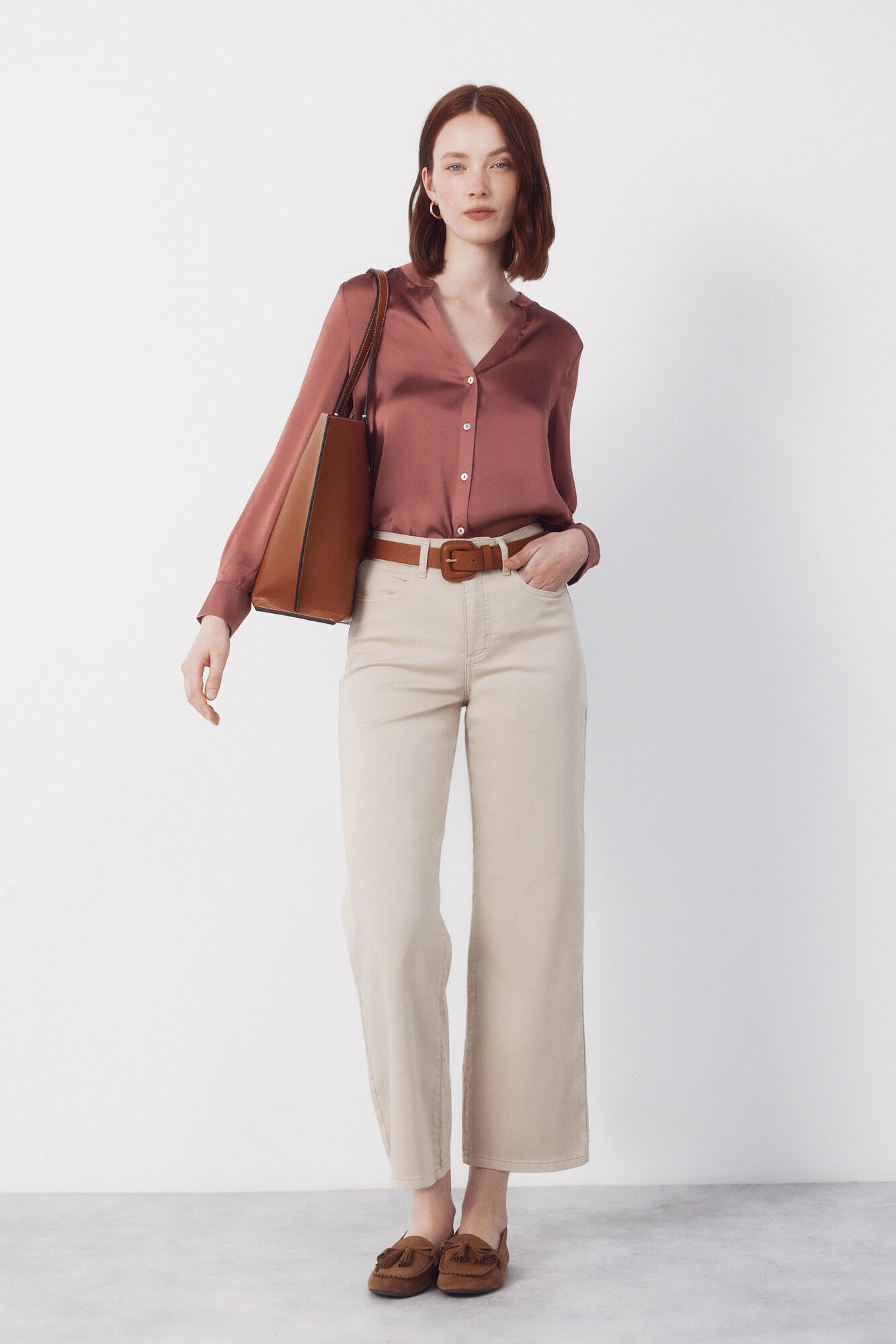 Cortefiel Printed satin mandarin shirt