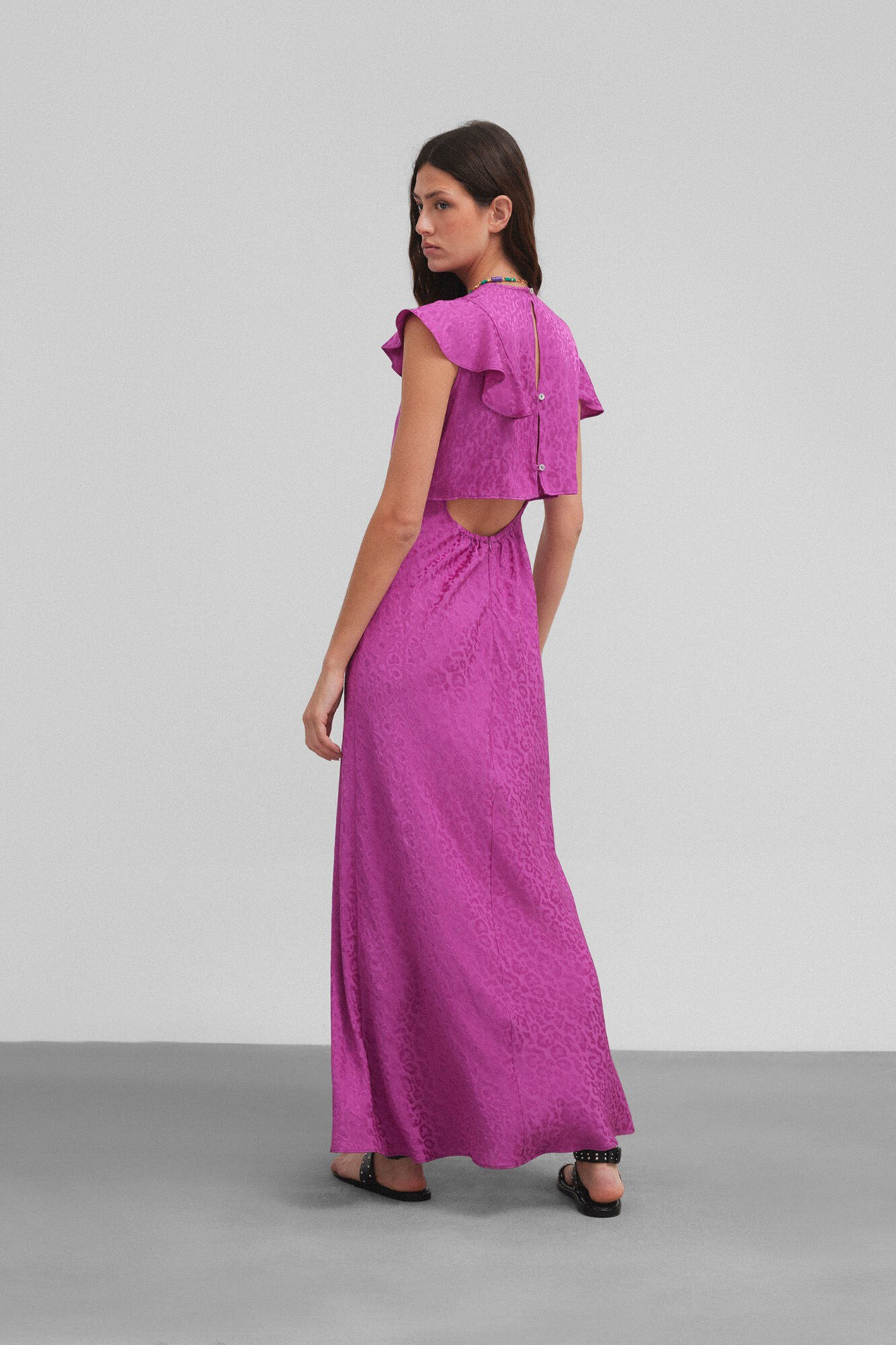 Silbon Vestido midi jacquard animal print Fucsia