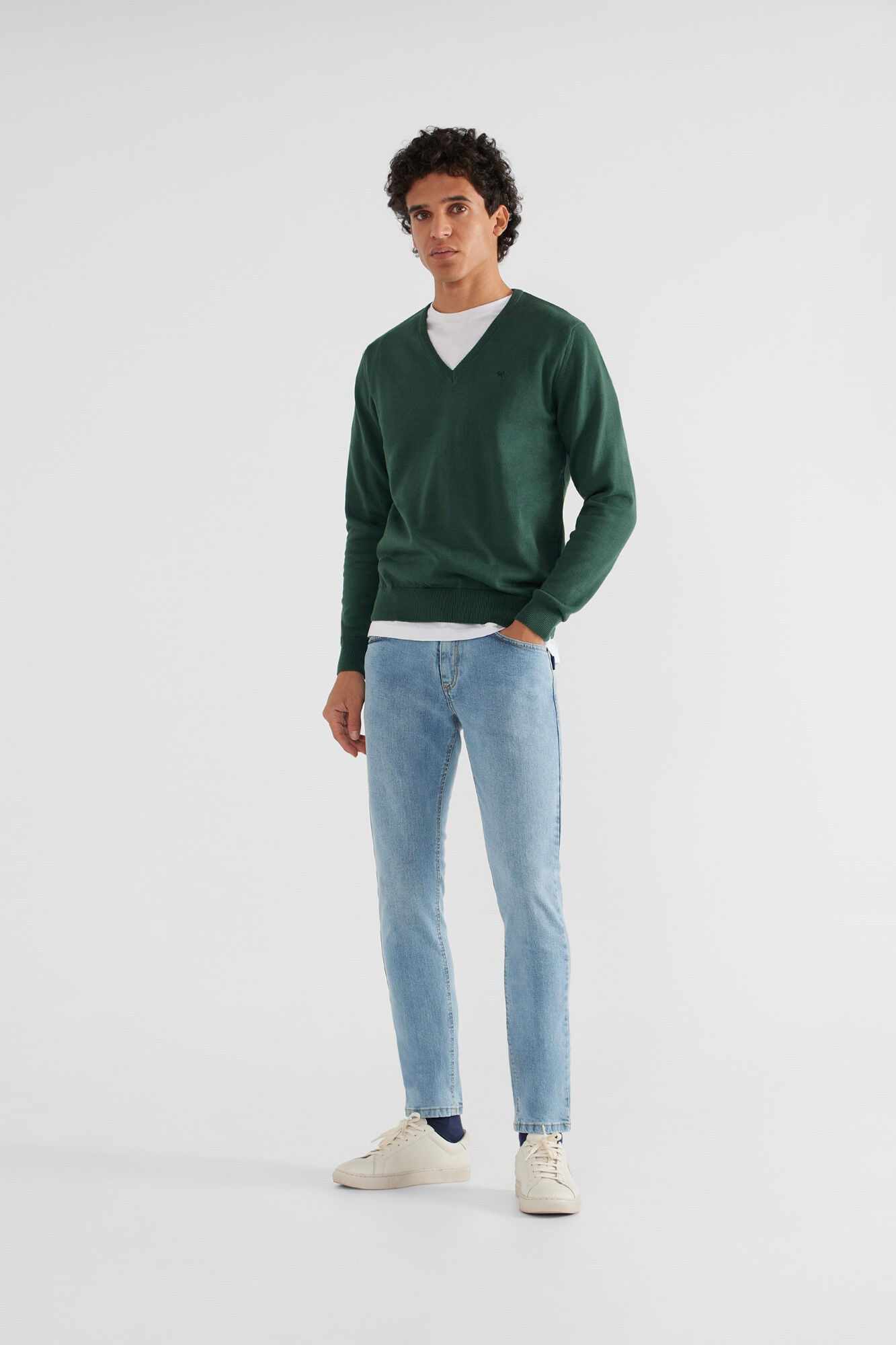 Silbon Jersey liso cuello pico retro verde Verde