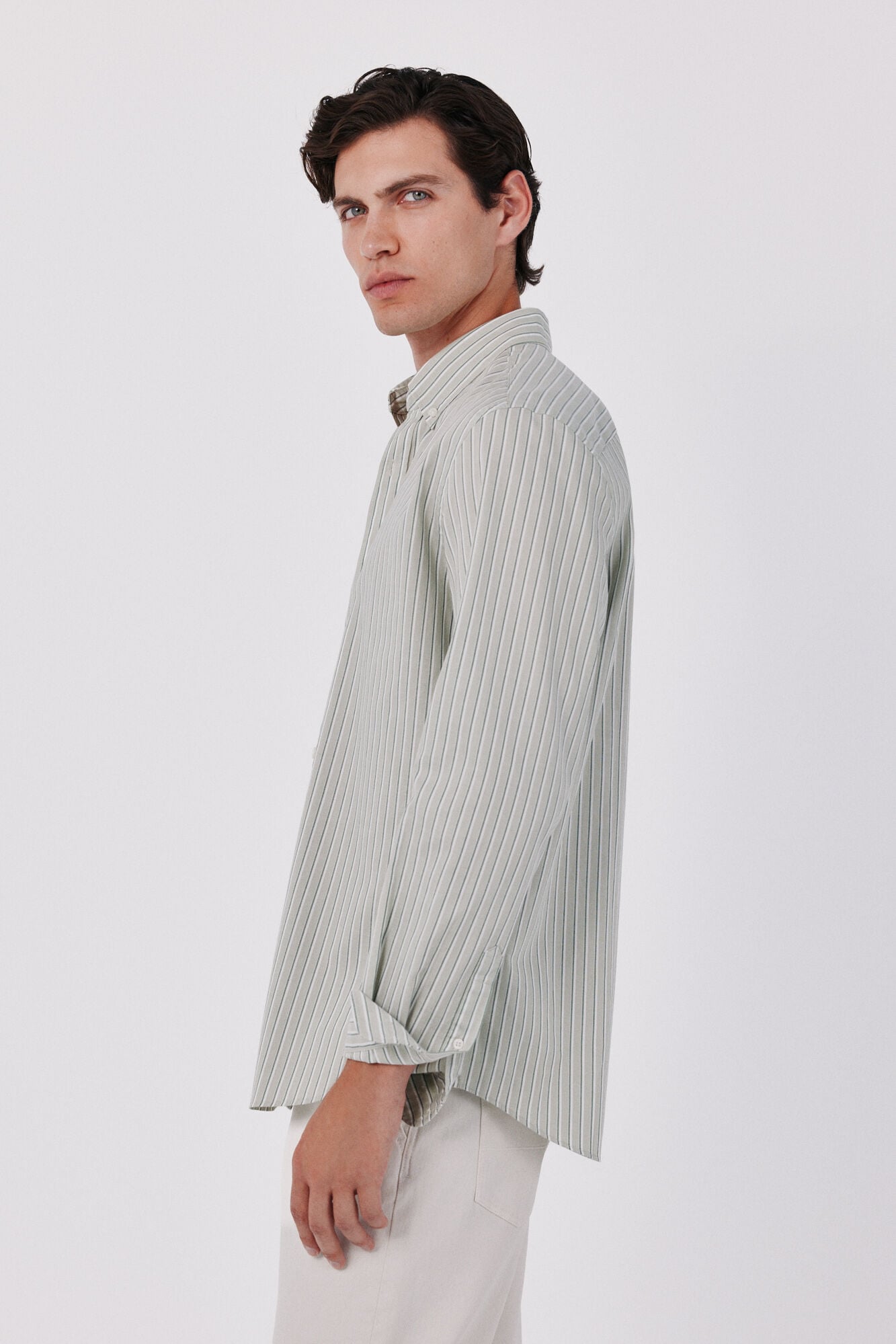 Cortefiel Camisa de riscas oxford leve Verde