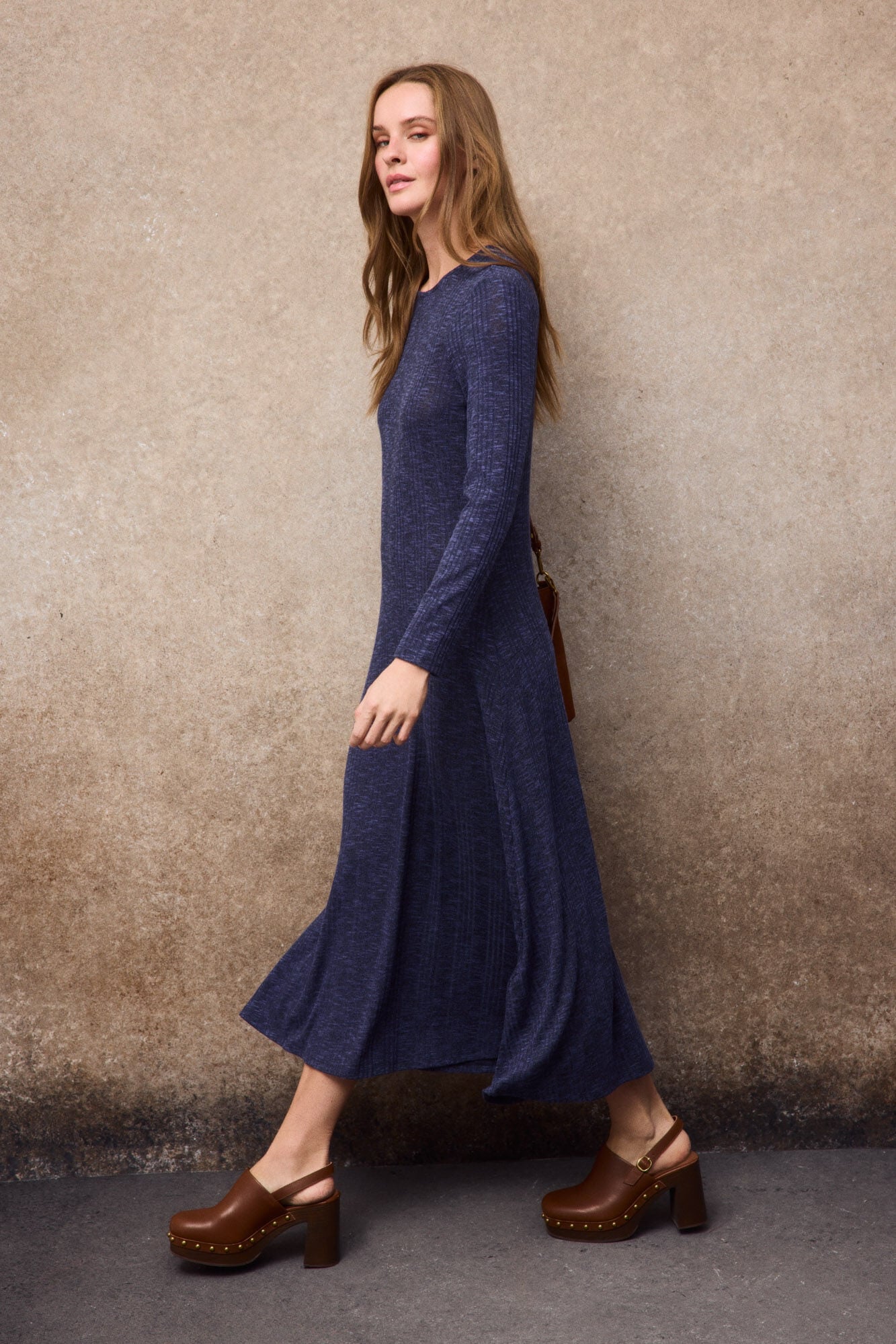 Slowlove Vestido largo melange Azul marino