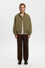 Selected Men's plain zip-fastening bomber jacket Dark green