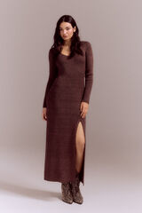 Cortefiel Ribbed jersey-knit dress with slit Nude