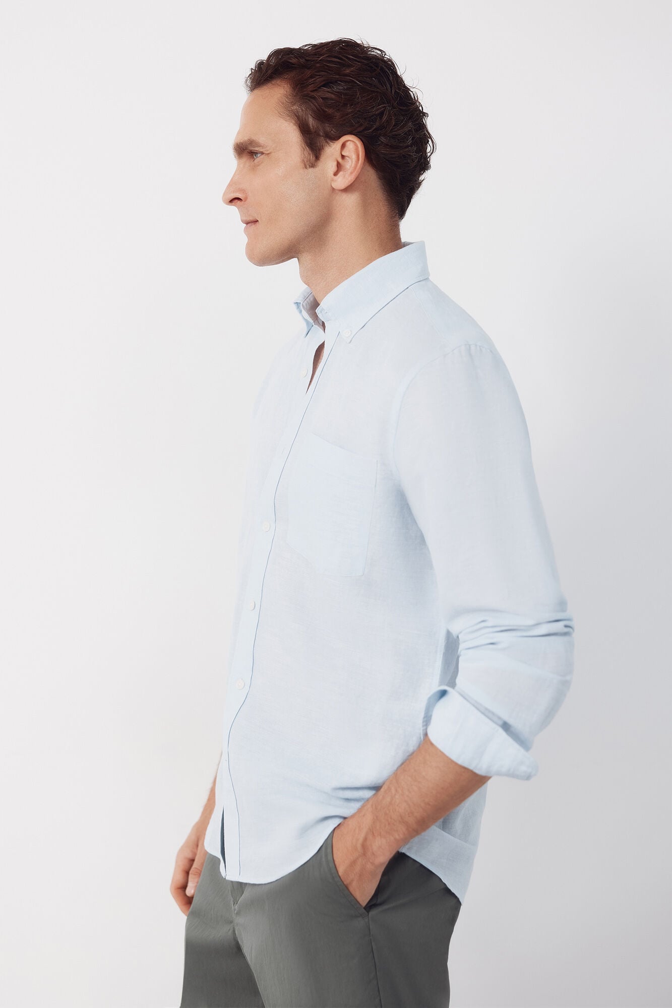 Cortefiel Camisa lino lisa Azul