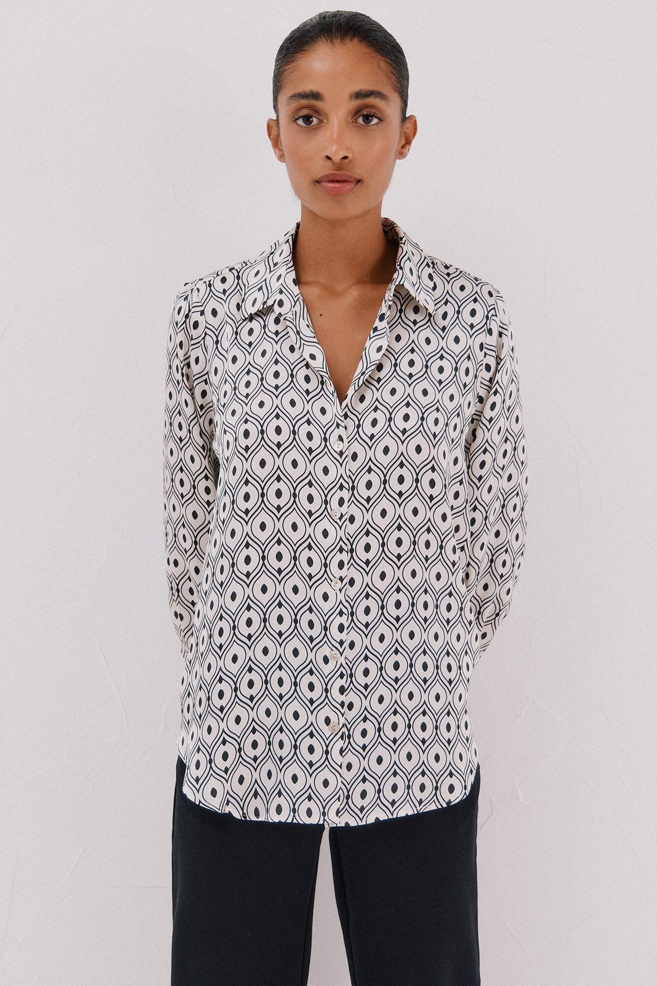 Cortefiel Satin-finish shirt Printed white