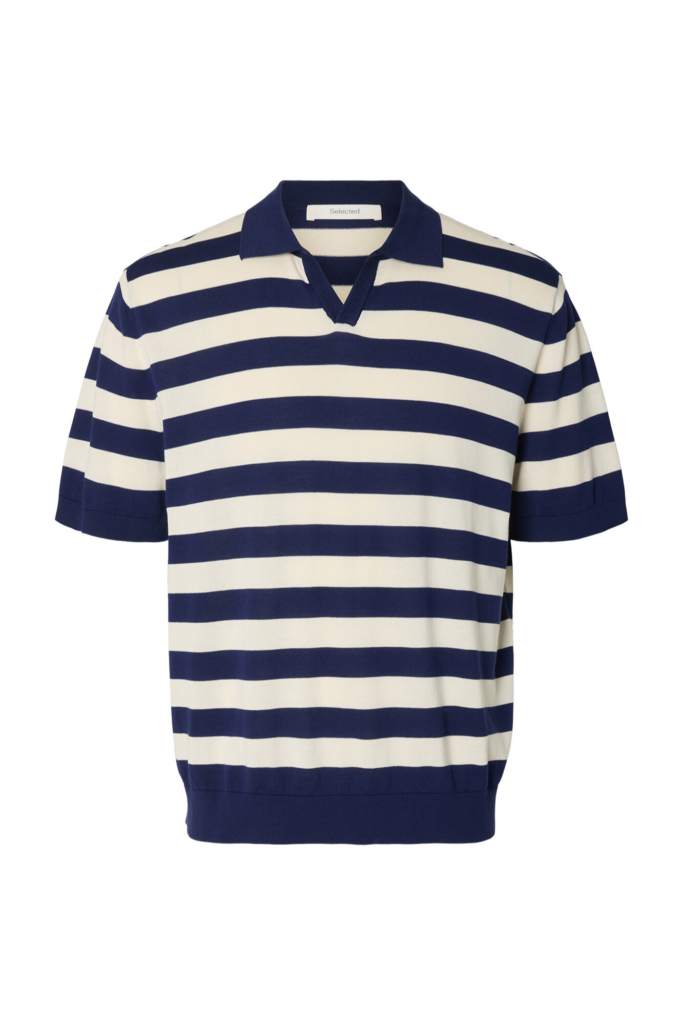 Selected Polo de malha &agrave;s riscas Azul