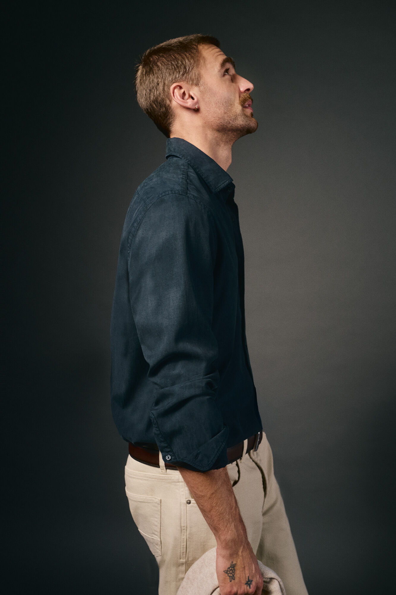 OOTO Plain twill tencel cotton shirt Navy