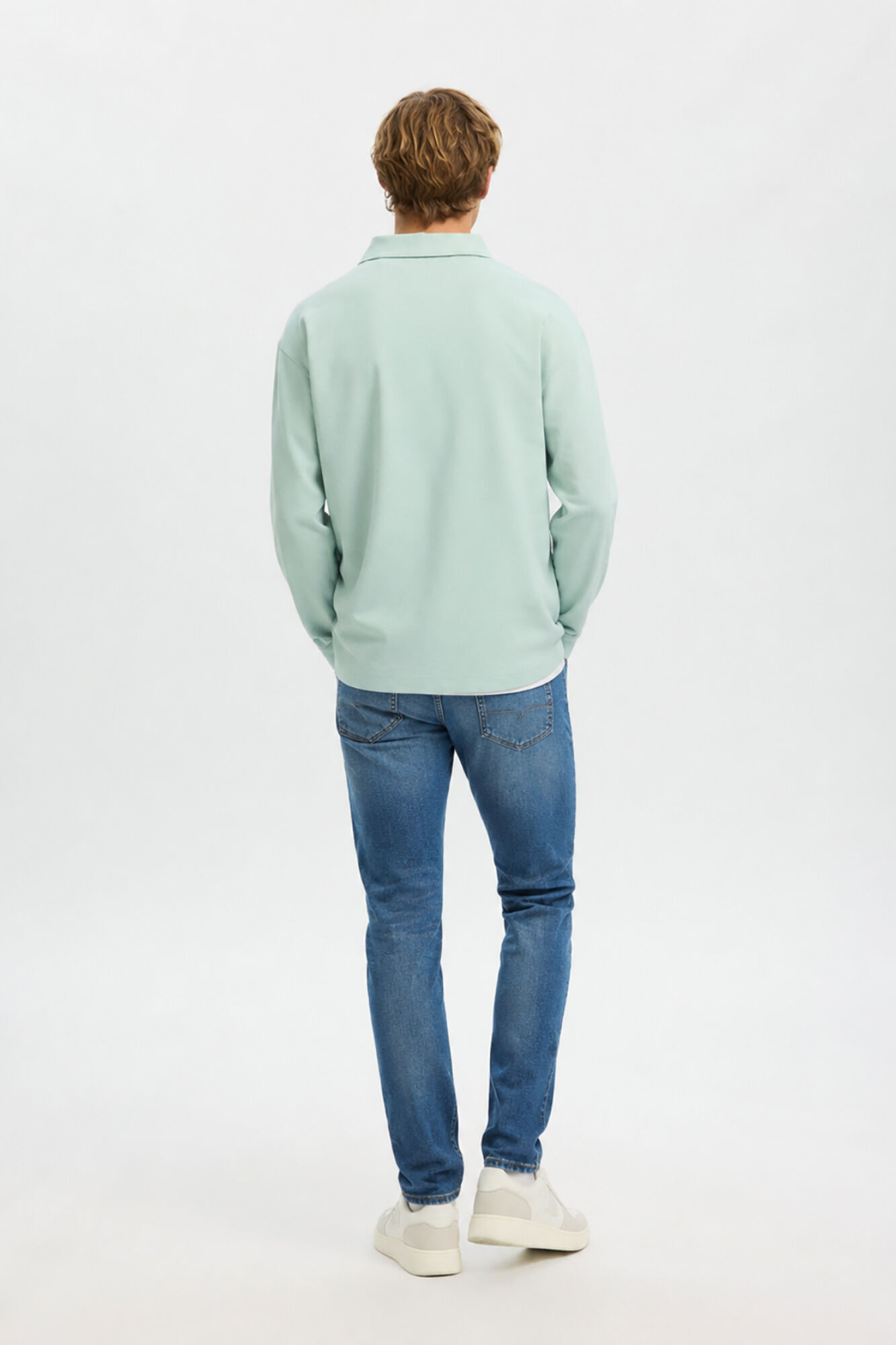 Selected Polo manga comprida relax Verde