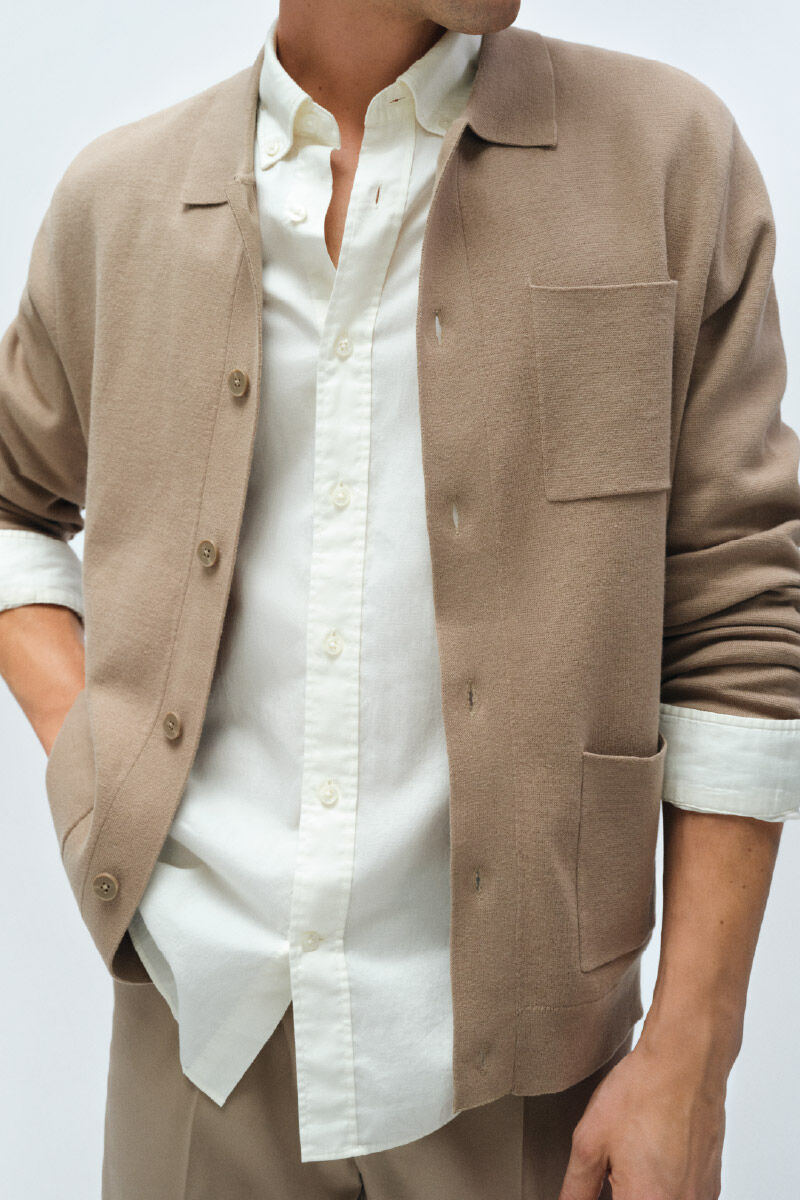 Cortefiel Cotton knit overshirt jumper Brown