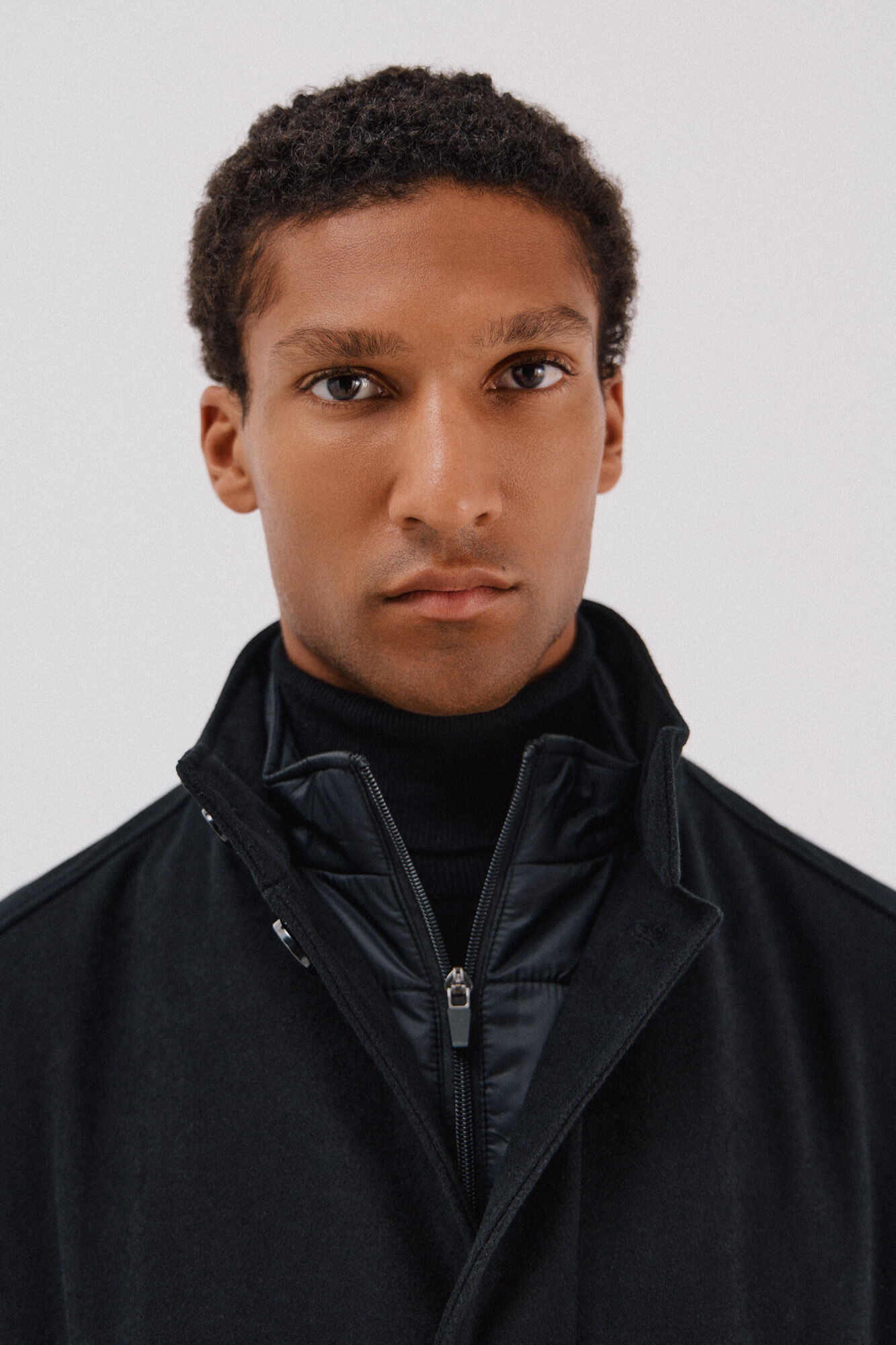 Cortefiel Coat with removable lining stand-up collar Black