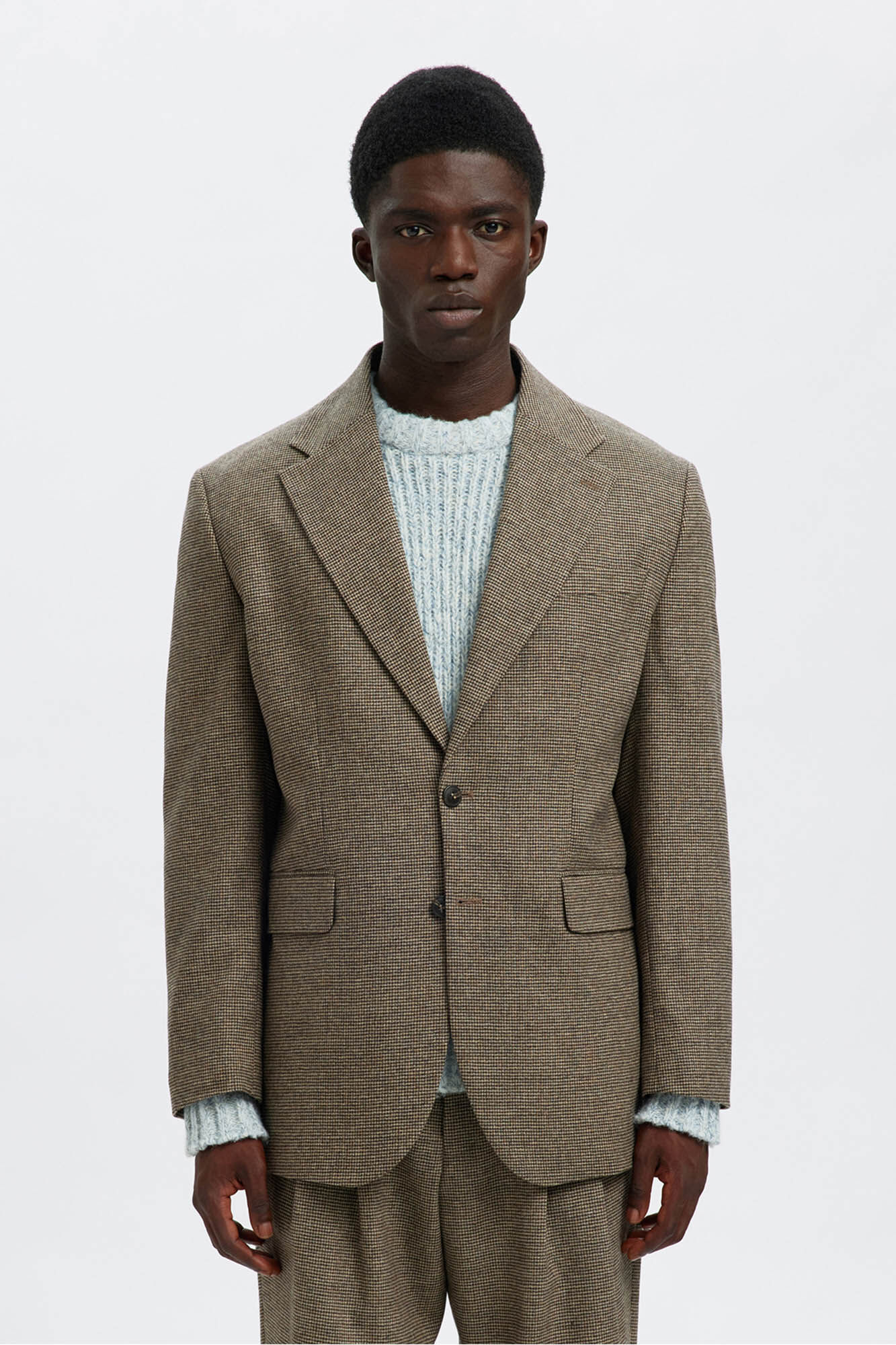 Selected Blazer de l&atilde; aos quadrados Cinzento