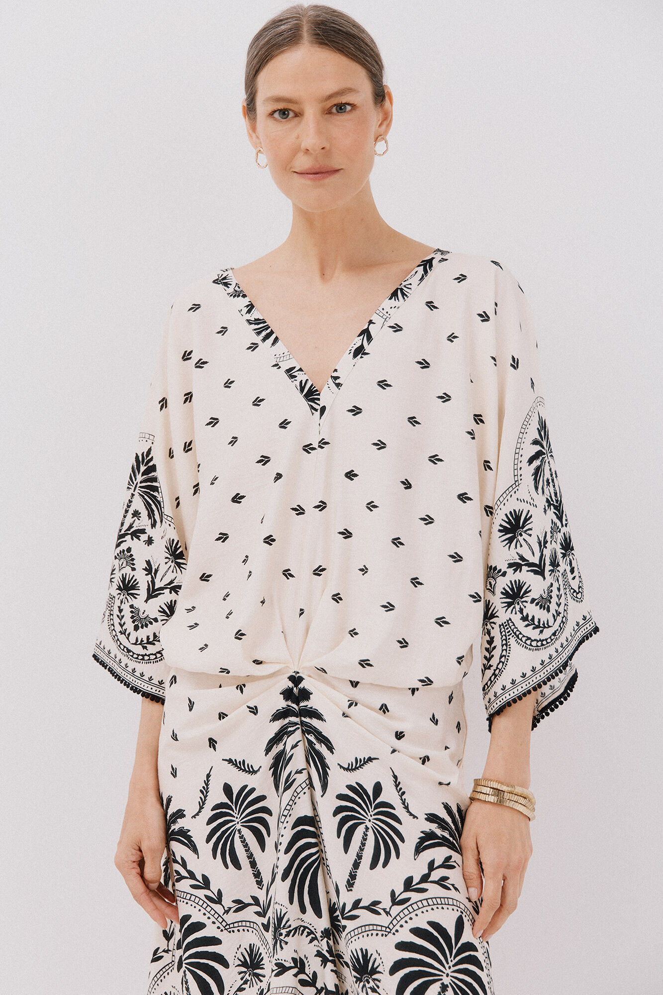 Cortefiel Vestido estampado com franzidos Impress&atilde;o