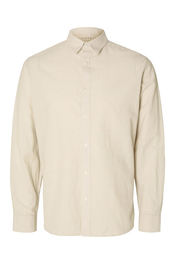 Cortefiel Slim-fit long-sleeved linen shirt Grey