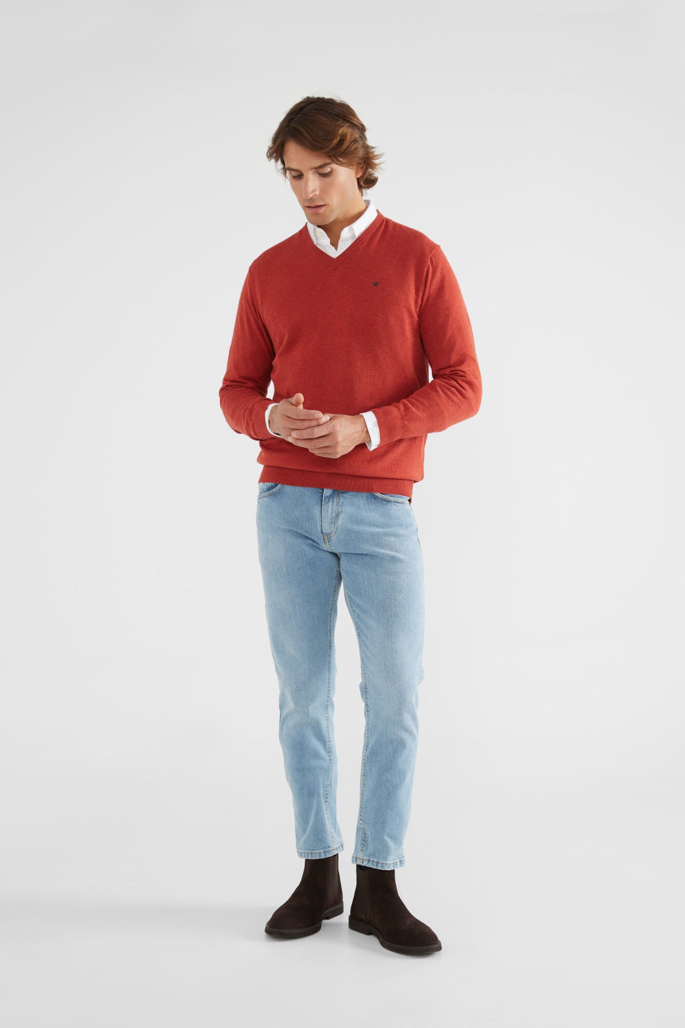 Silbon Jersey liso cuello pico caldera Coral