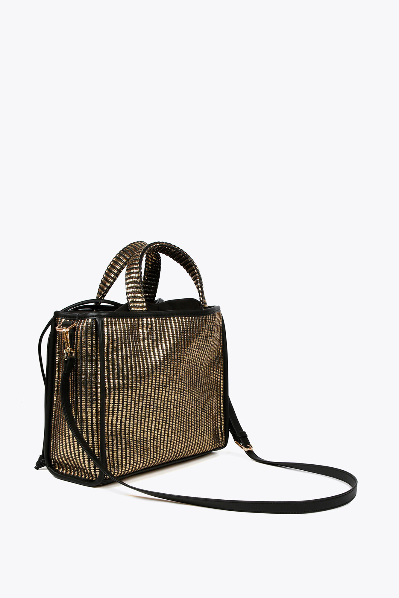 Lola Casademunt Small metallic raffia effect basket Black