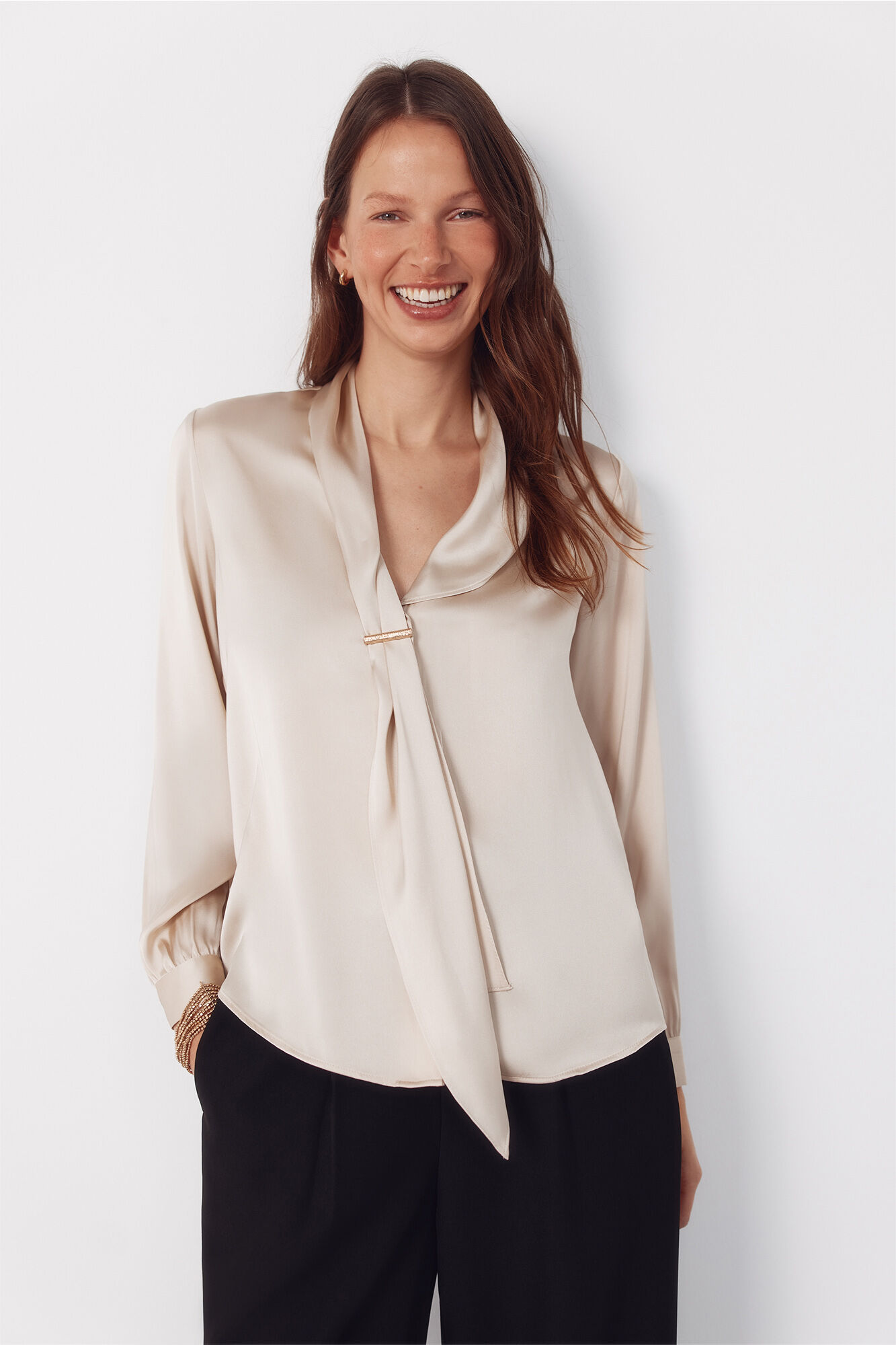 Cortefiel Satin blouse with bow