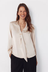 Cortefiel Satin blouse with bow Printed beige