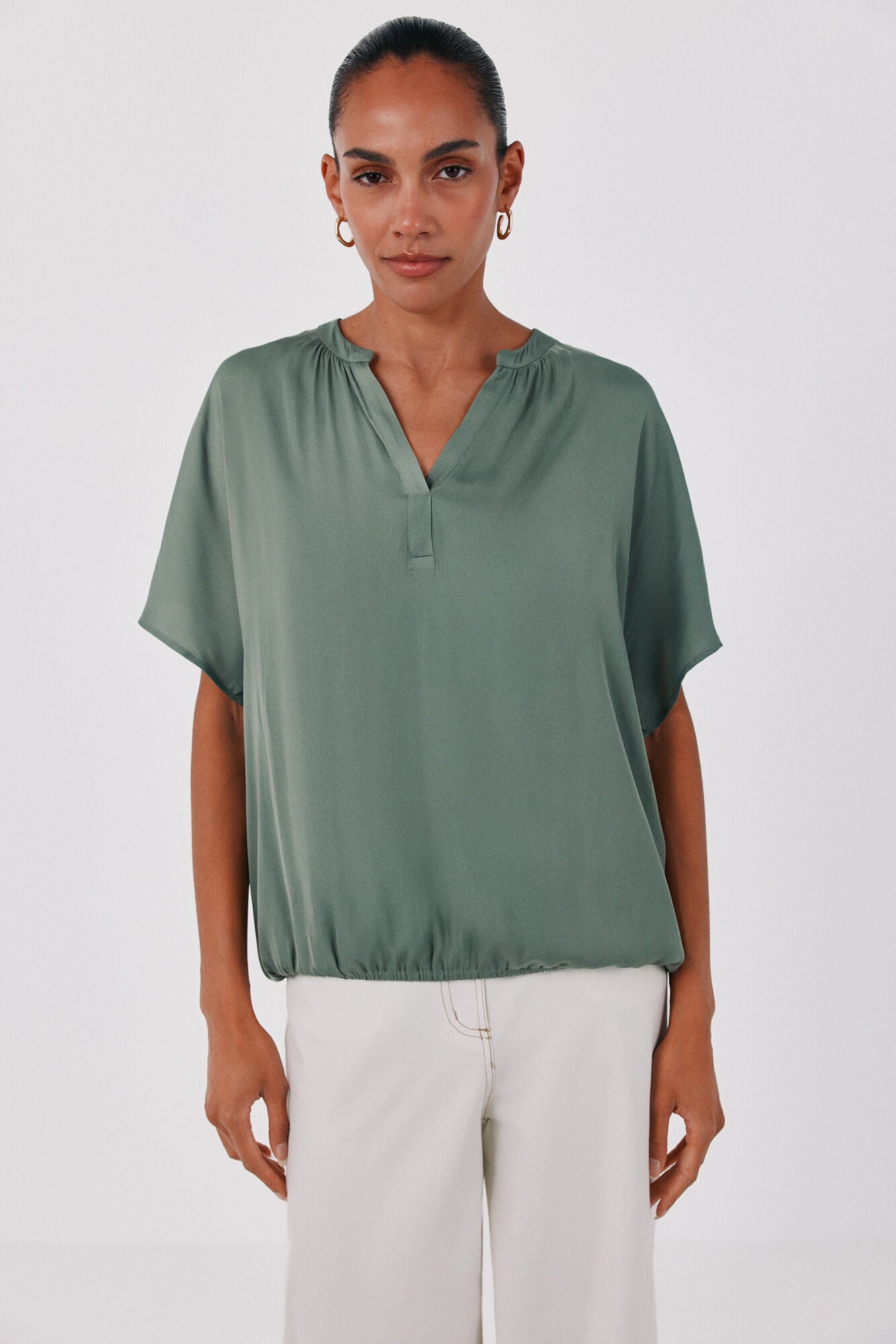 Cortefiel Blusa satinada manga corta
