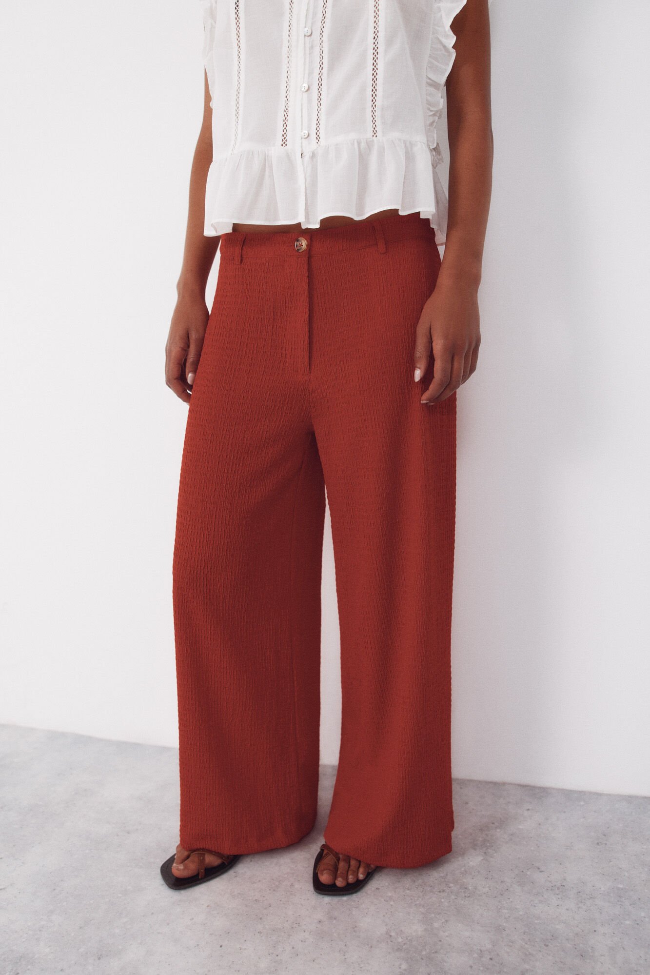 Cortefiel Flowy textured trousers Coral