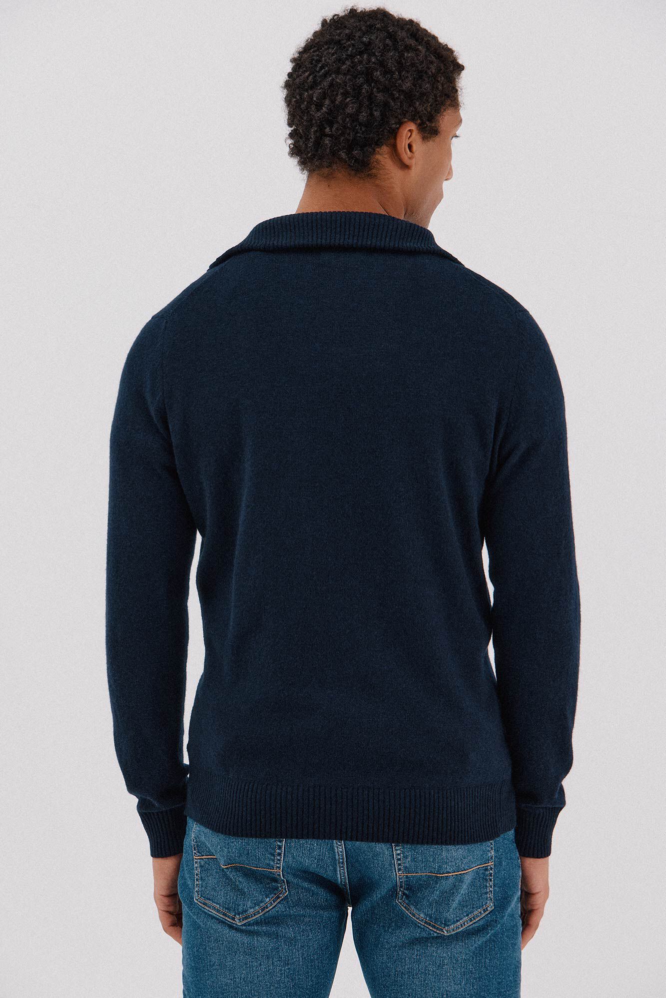 Cortefiel Jersey lana lambswool cuello abierto cremallera Azul marino