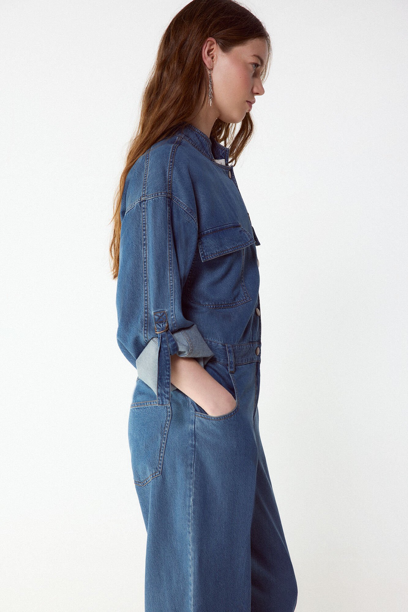 Slowlove Denim cargo jumpsuit Blue