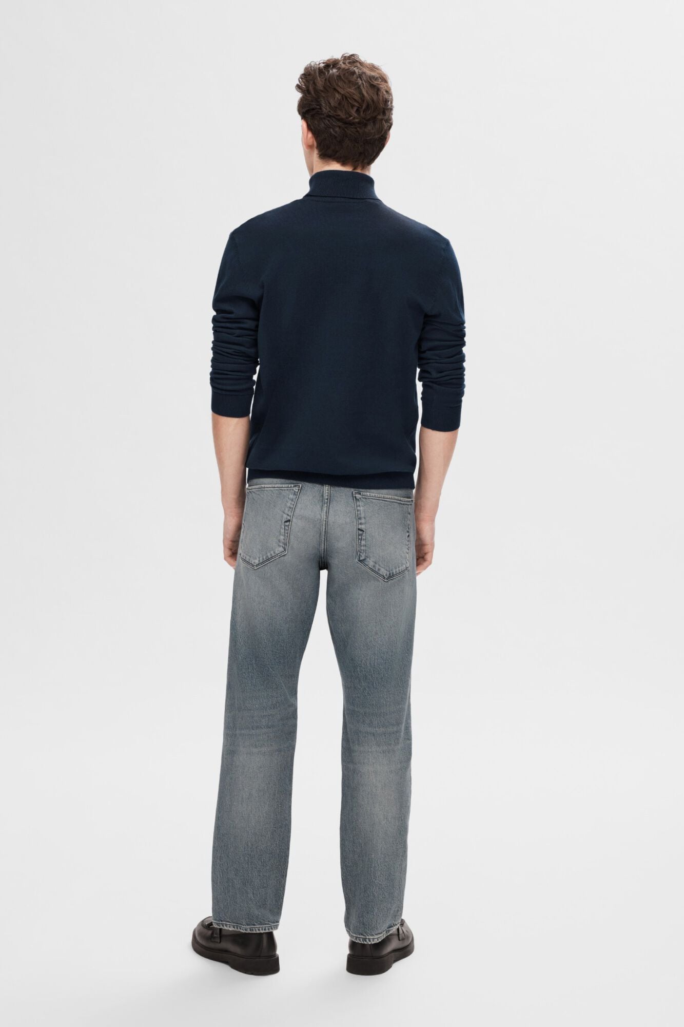 Selected Camisola gola alta em algod&atilde;o org&acirc;nico Azul